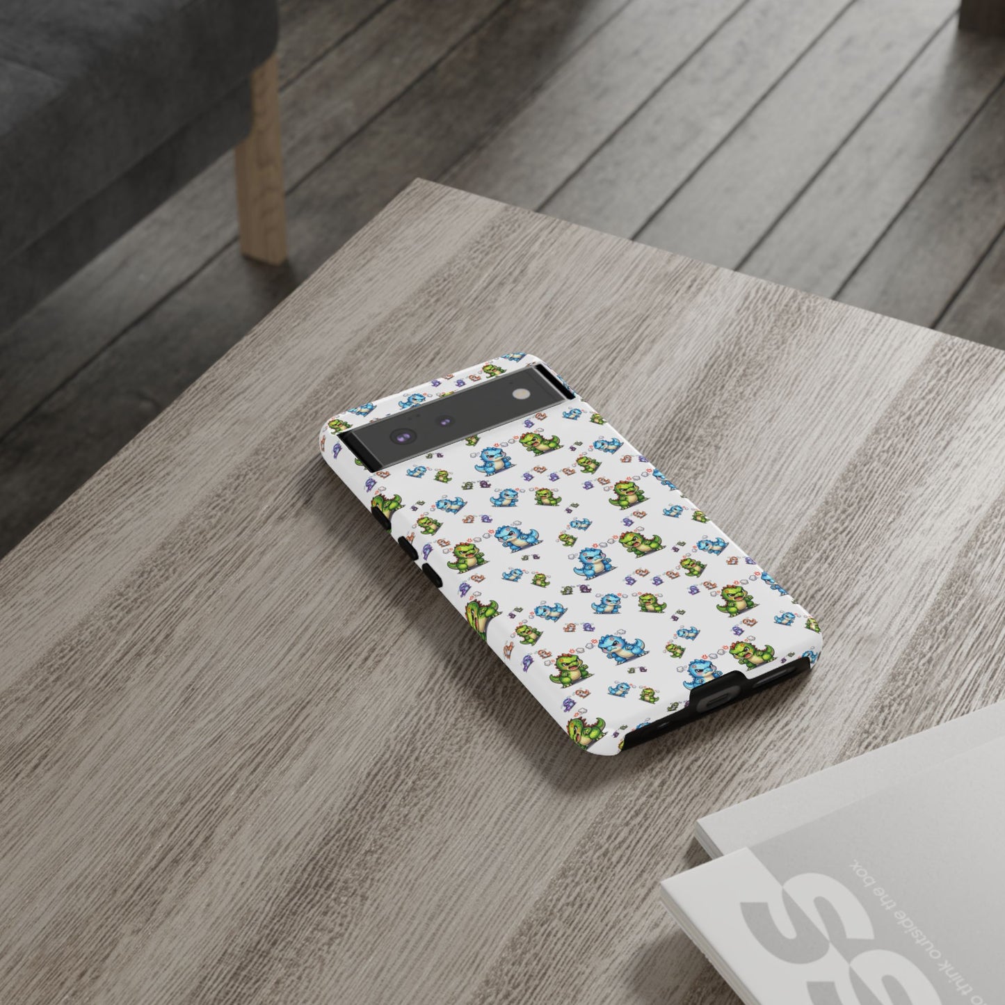 Cute Dino Pattern Phone Case — Playful Cartoon Dinosaur Tough Phone Cover
