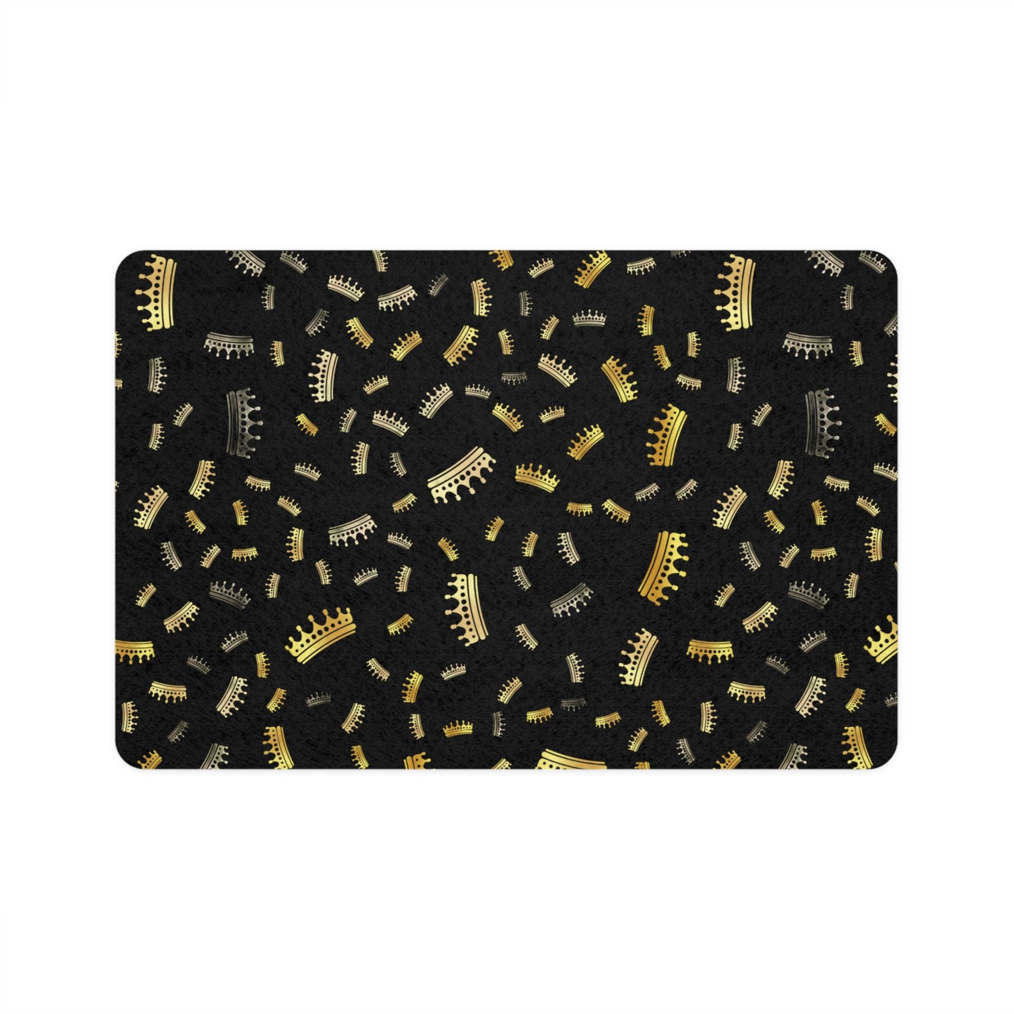 Crowned Confetti Pet Food Mat (12x18) — Non-Slip Royal Black Placemat for Dogs & Cats