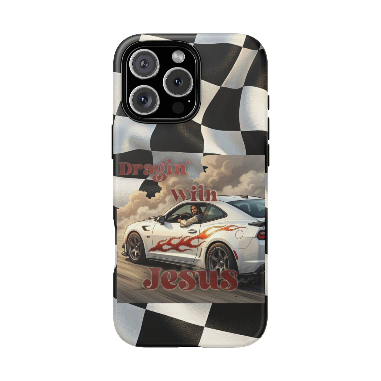 Phone Case — 'Dragin' With Jesus' Racing Checkered Design - iPhone