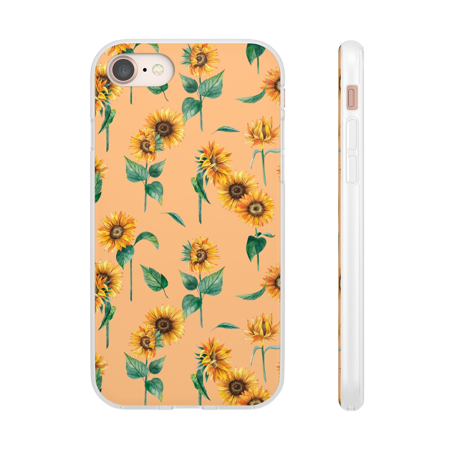 Sunflower Pattern Flexi Case — Floral Phone Case on Peach Background