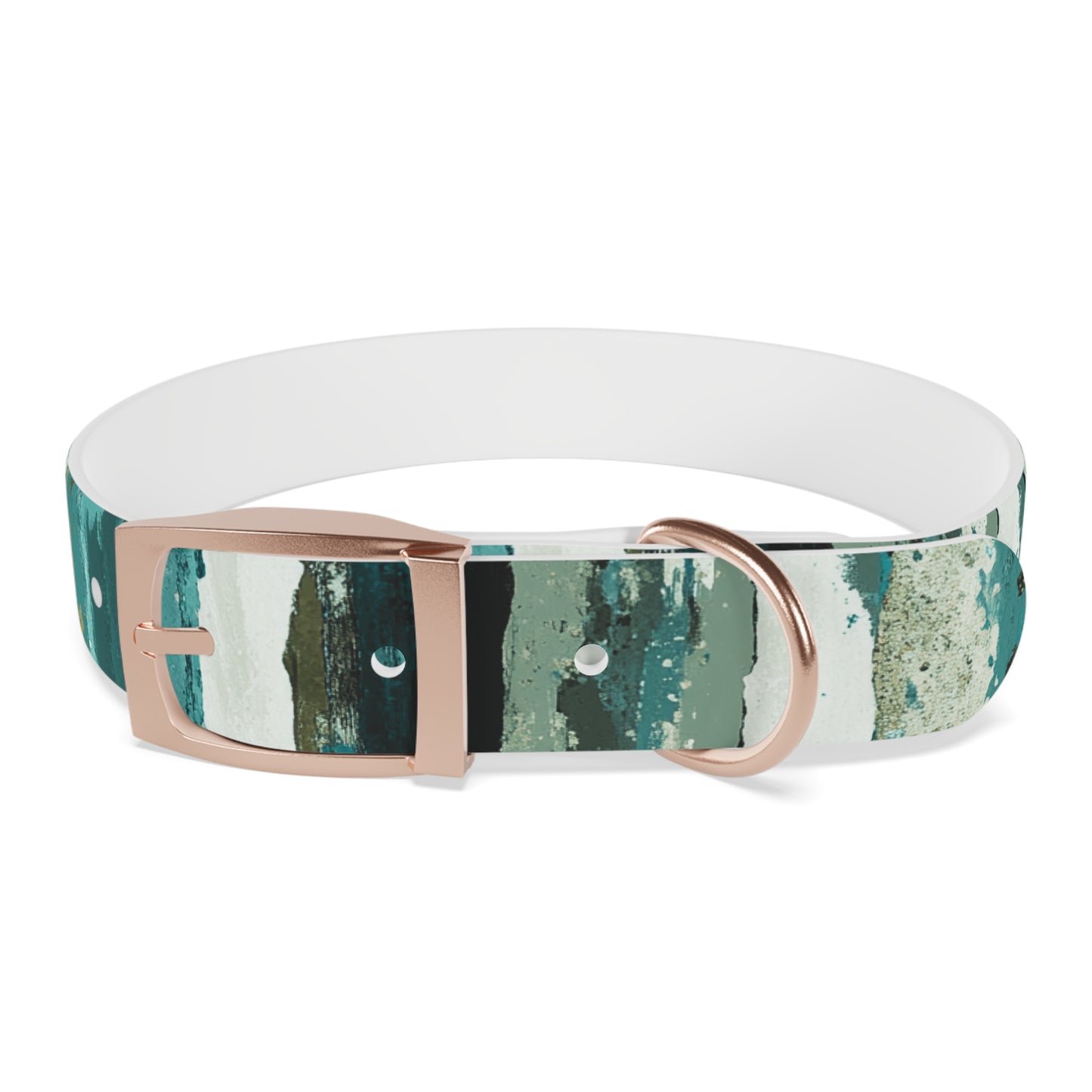 Teal Striped Abstract Dog Collar — Watercolor Brushstroke Pattern