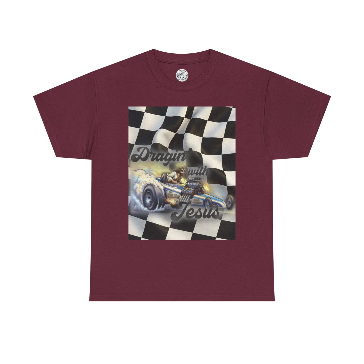 Racing Faith Tee – "Draggin' for Jesus" Checkered Flag Racing T-Shirt