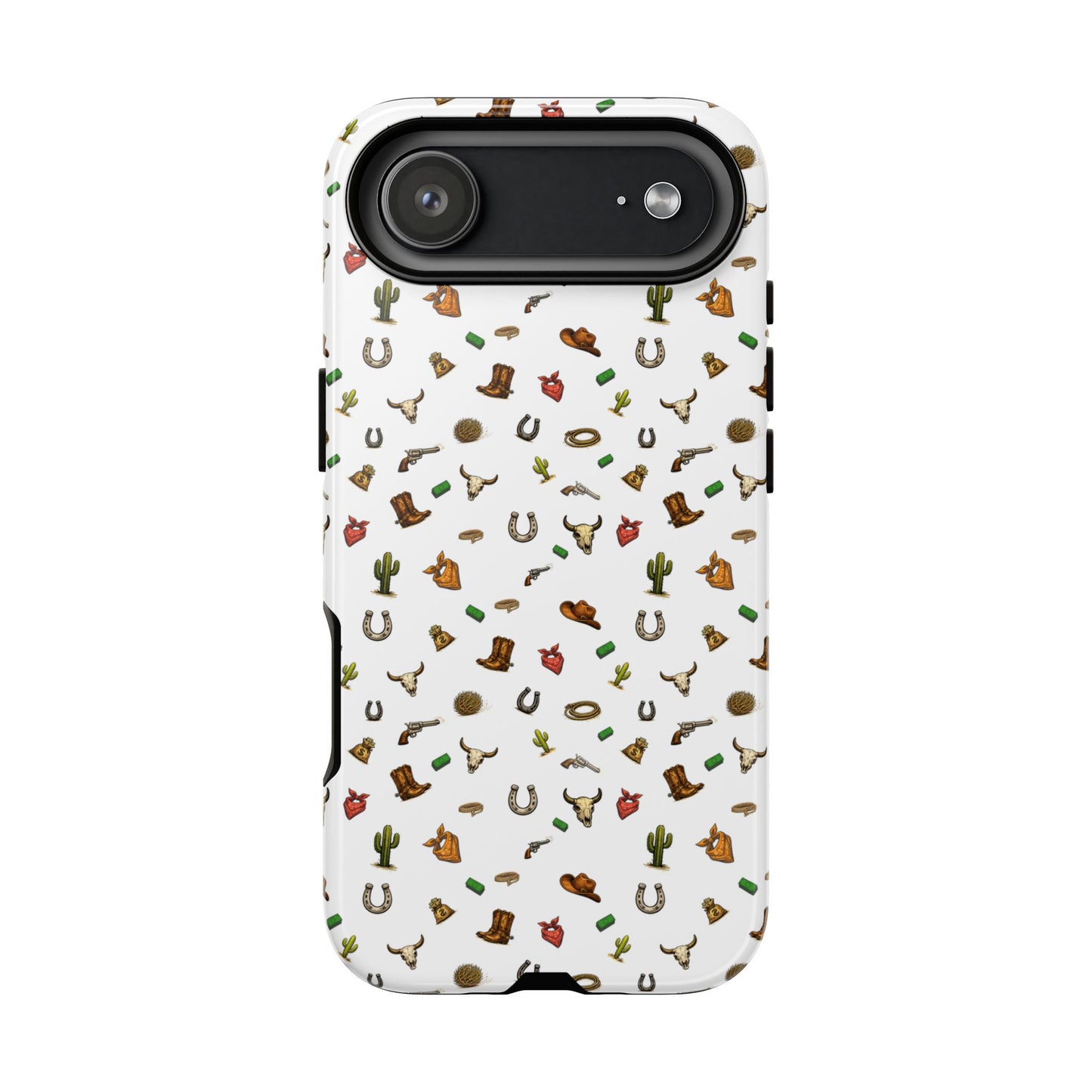 Western Cowboy Pattern Phone Case — Rodeo Hat, Horseshoe & Cactus Tough Case