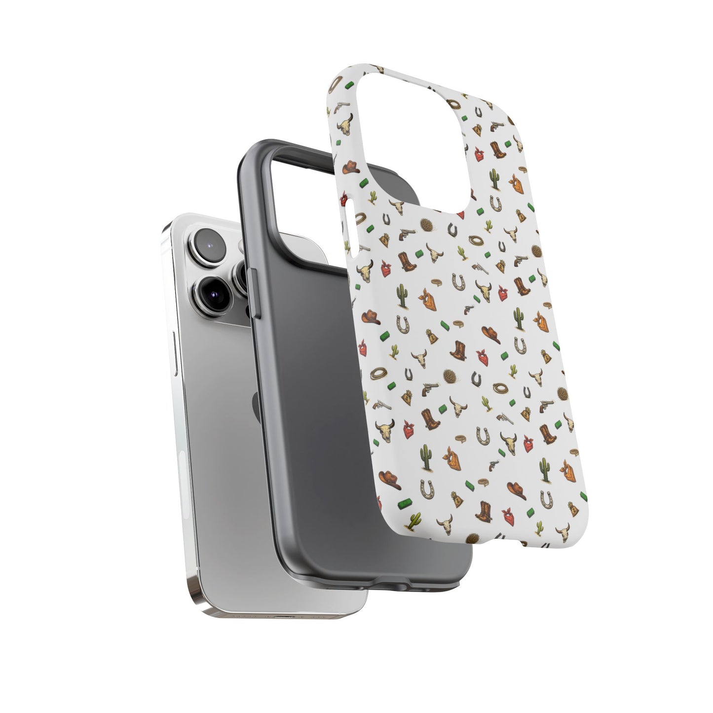 Western Cowboy Pattern Phone Case — Rodeo Hat, Horseshoe & Cactus Tough Case
