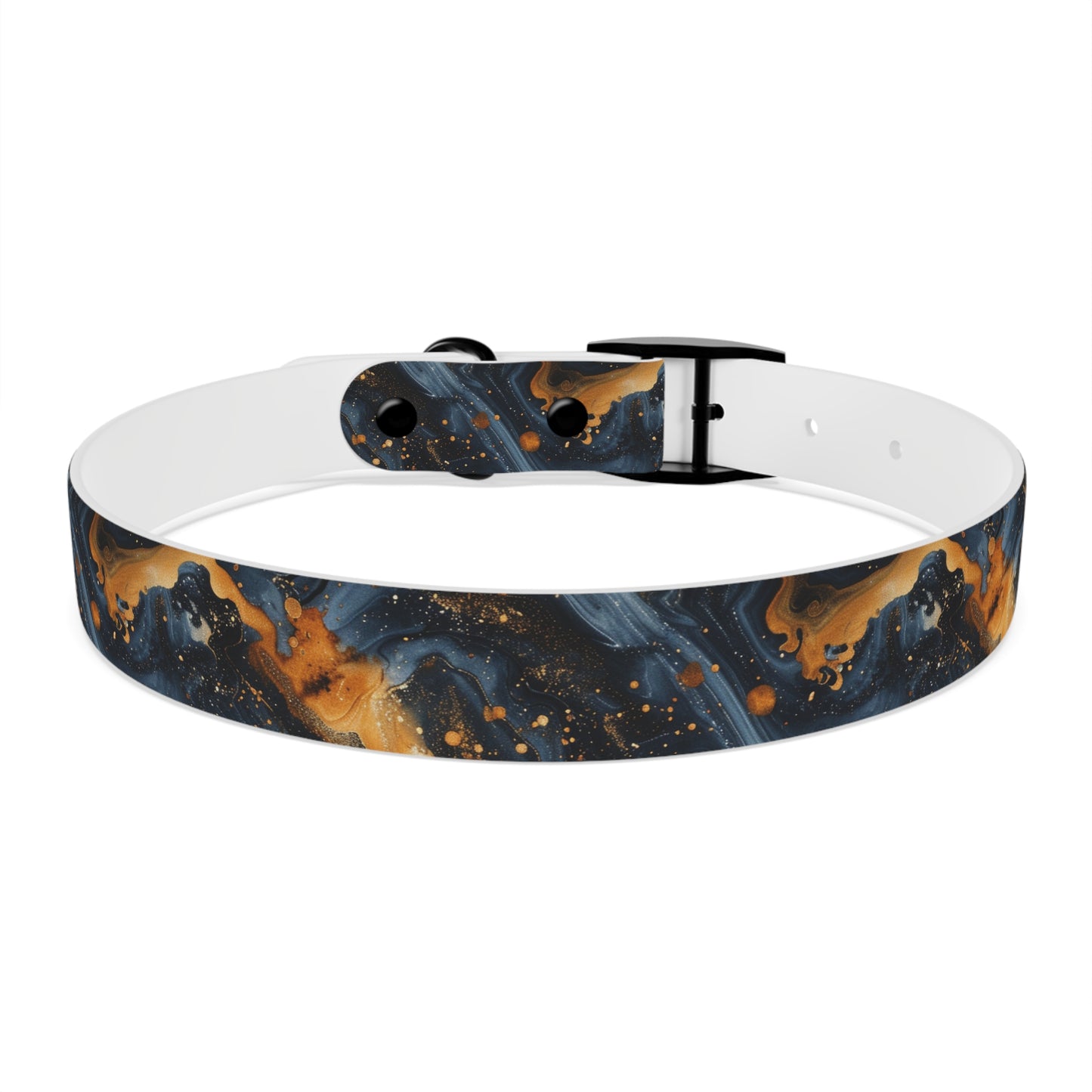 Celestial Marbled Dog Collar — Black & Gold Abstract Galaxy Pattern