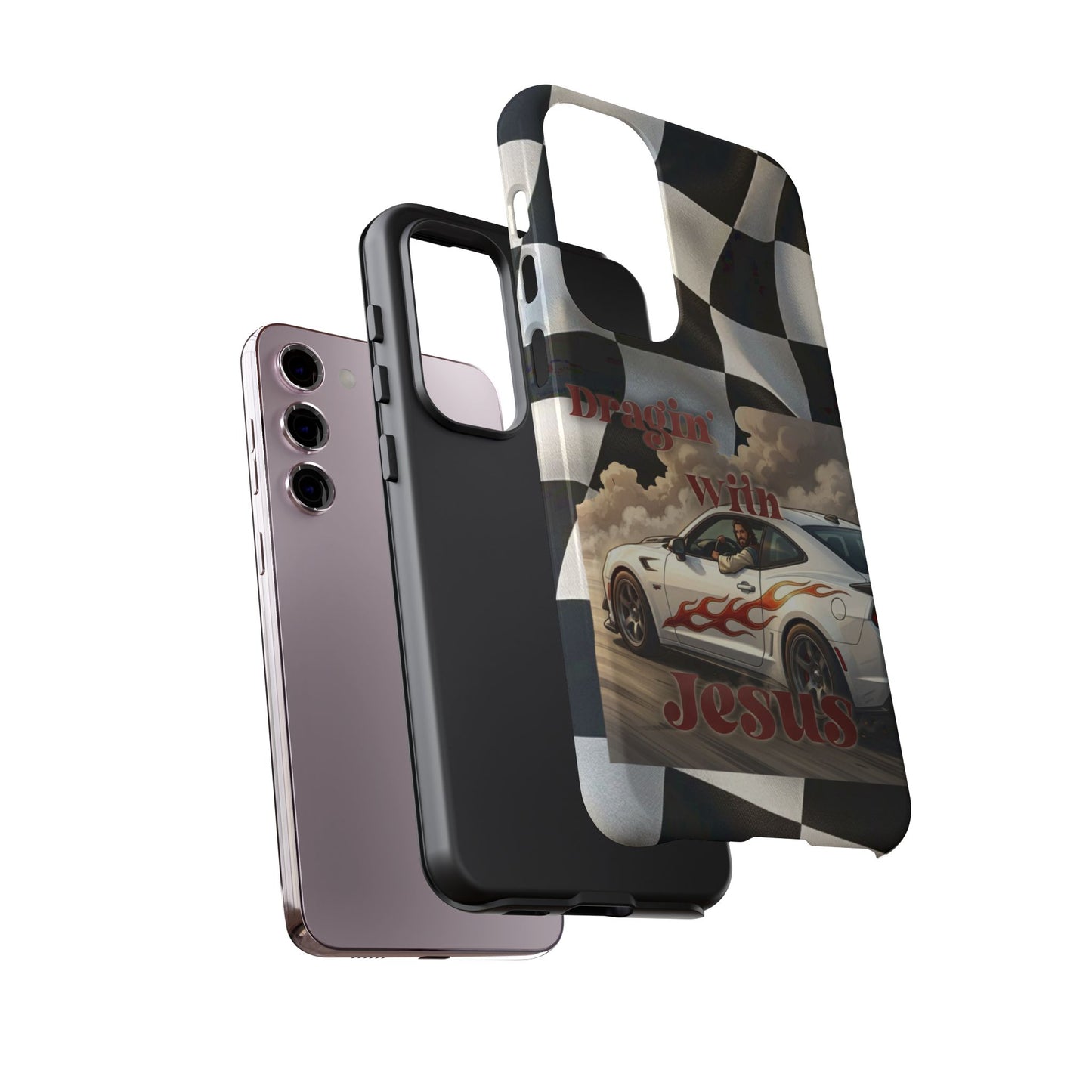 Phone Case — "Dragin' With Jesus" Racing Checkered flag - Samsung / Google phones