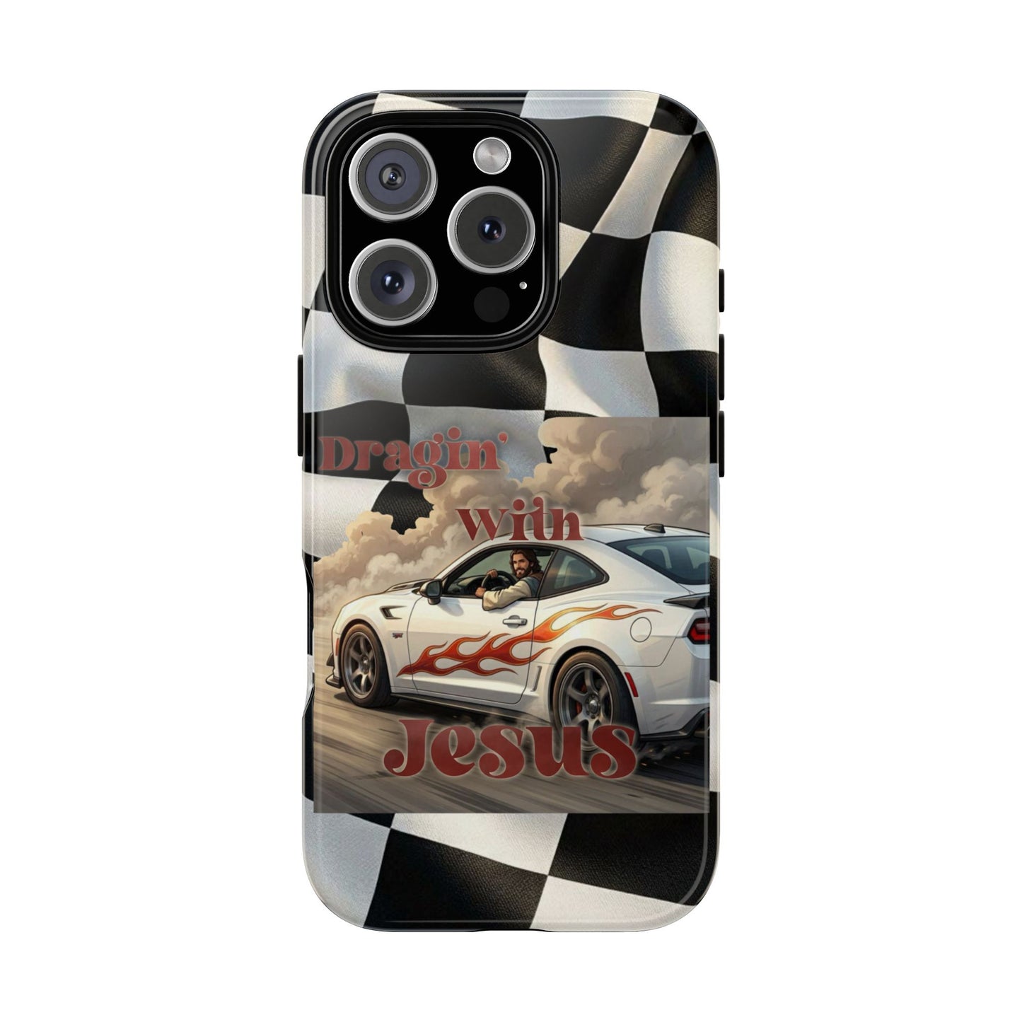 Phone Case — 'Dragin' With Jesus' Racing Checkered Design - iPhone