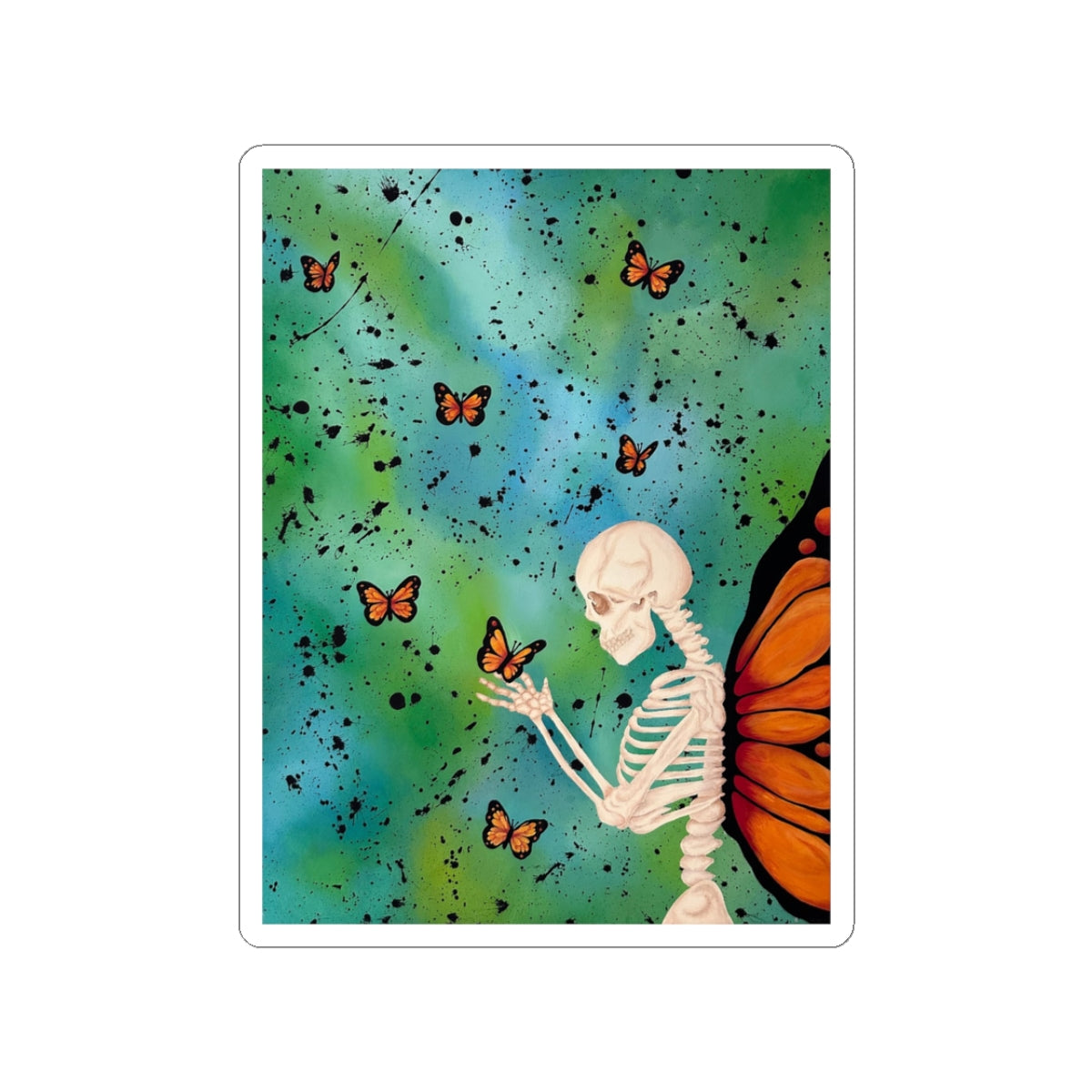 Sticker — Skeleton with Monarch Wings & Butterflies Kiss-Cut Sticker