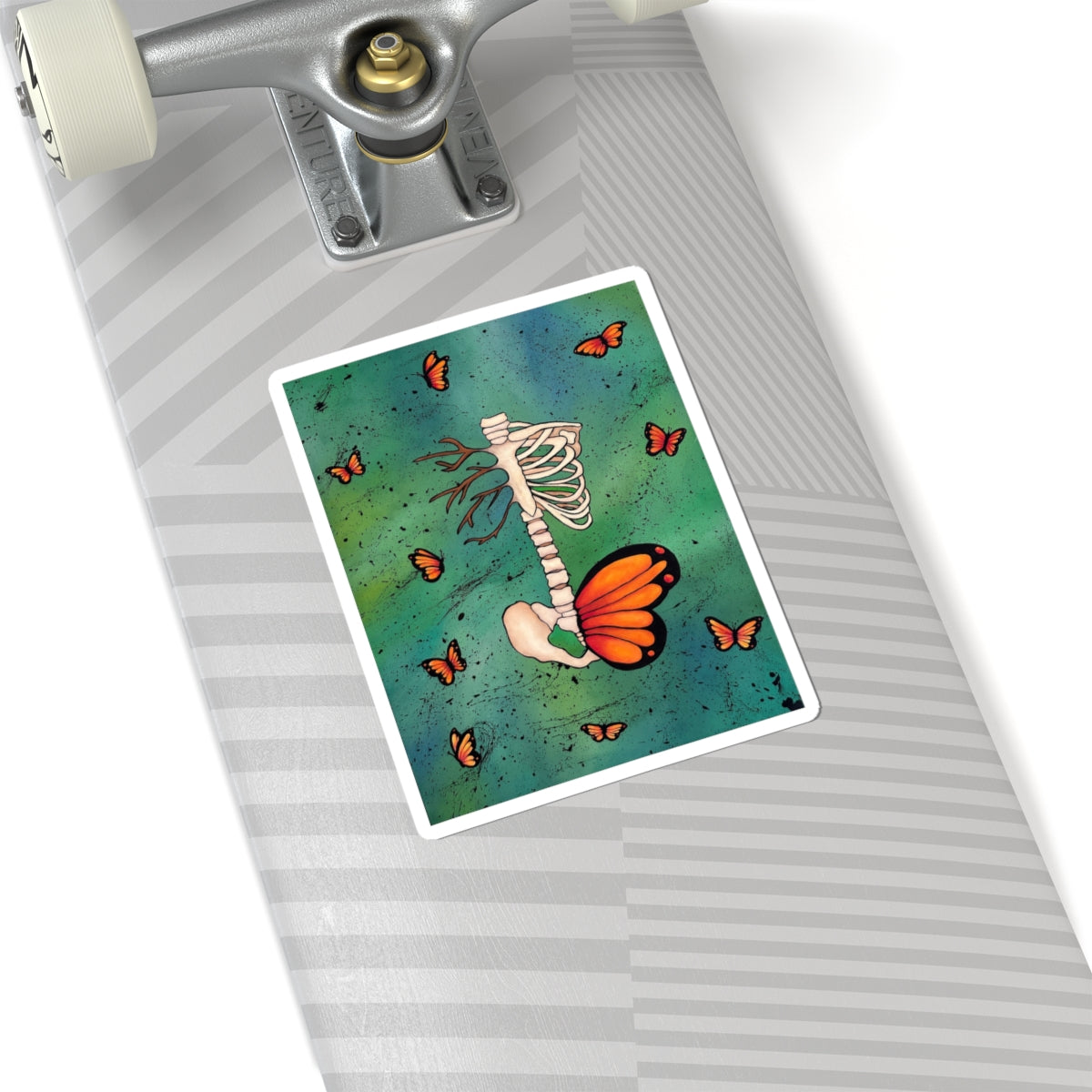Skeleton Ribcage with Monarch Wings Sticker — Butterfly Anatomy Kiss-Cut Decal