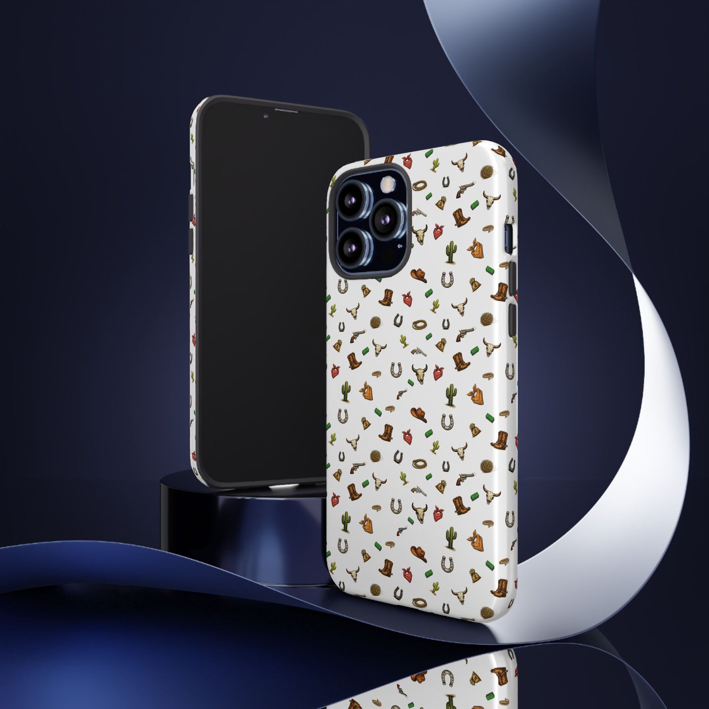 Western Cowboy Pattern Phone Case — Rodeo Hat, Horseshoe & Cactus Tough Case