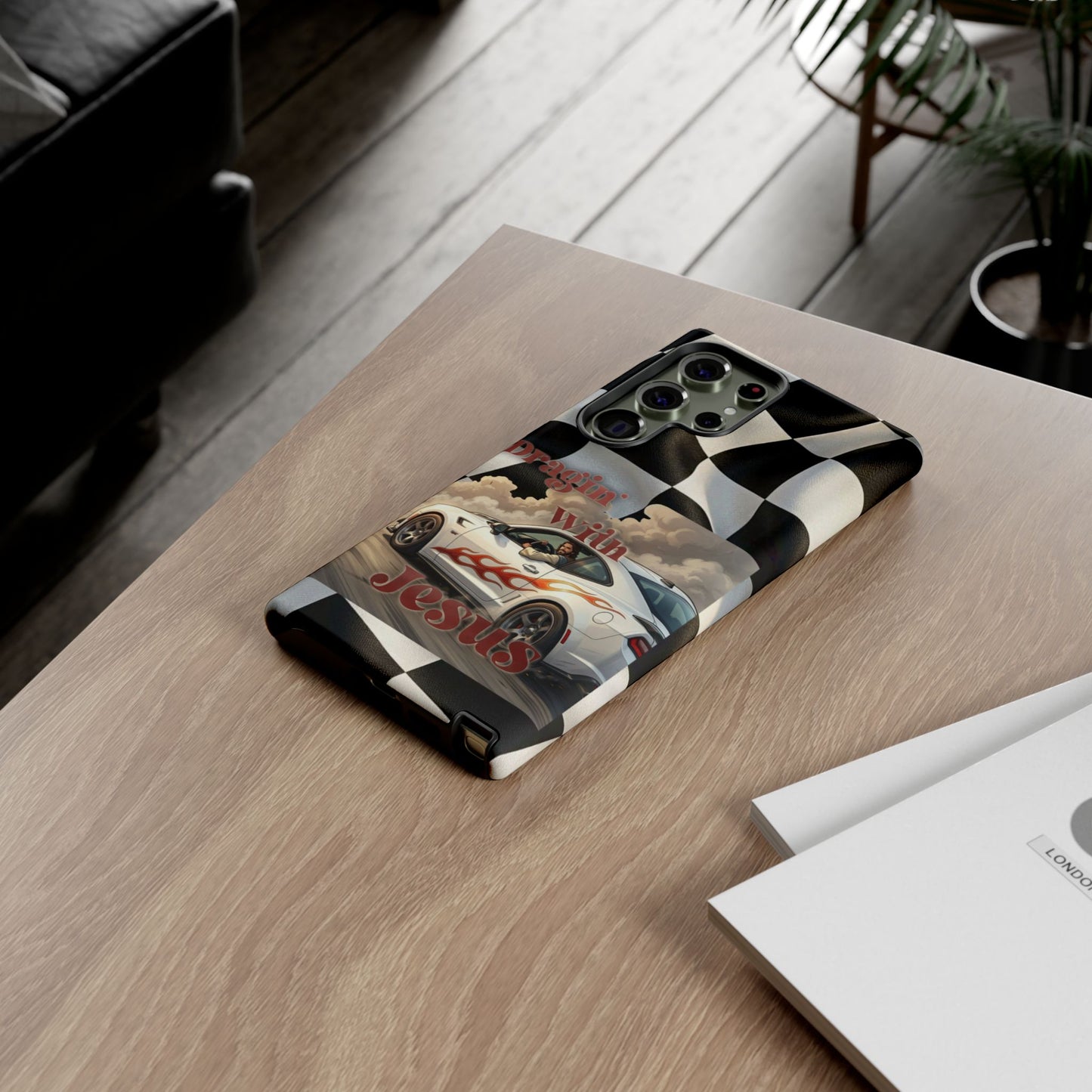Phone Case — "Dragin' With Jesus" Racing Checkered flag - Samsung / Google phones