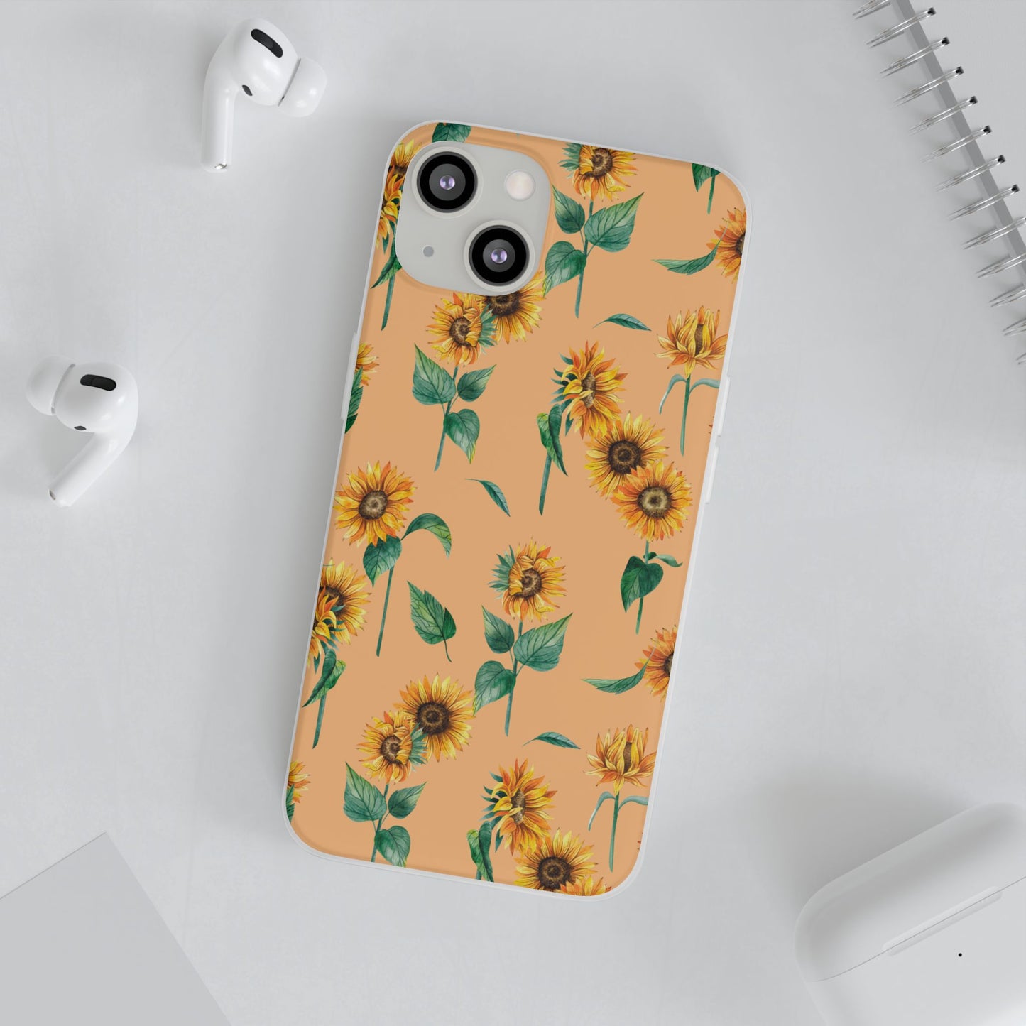 Sunflower Pattern Flexi Case — Floral Phone Case on Peach Background