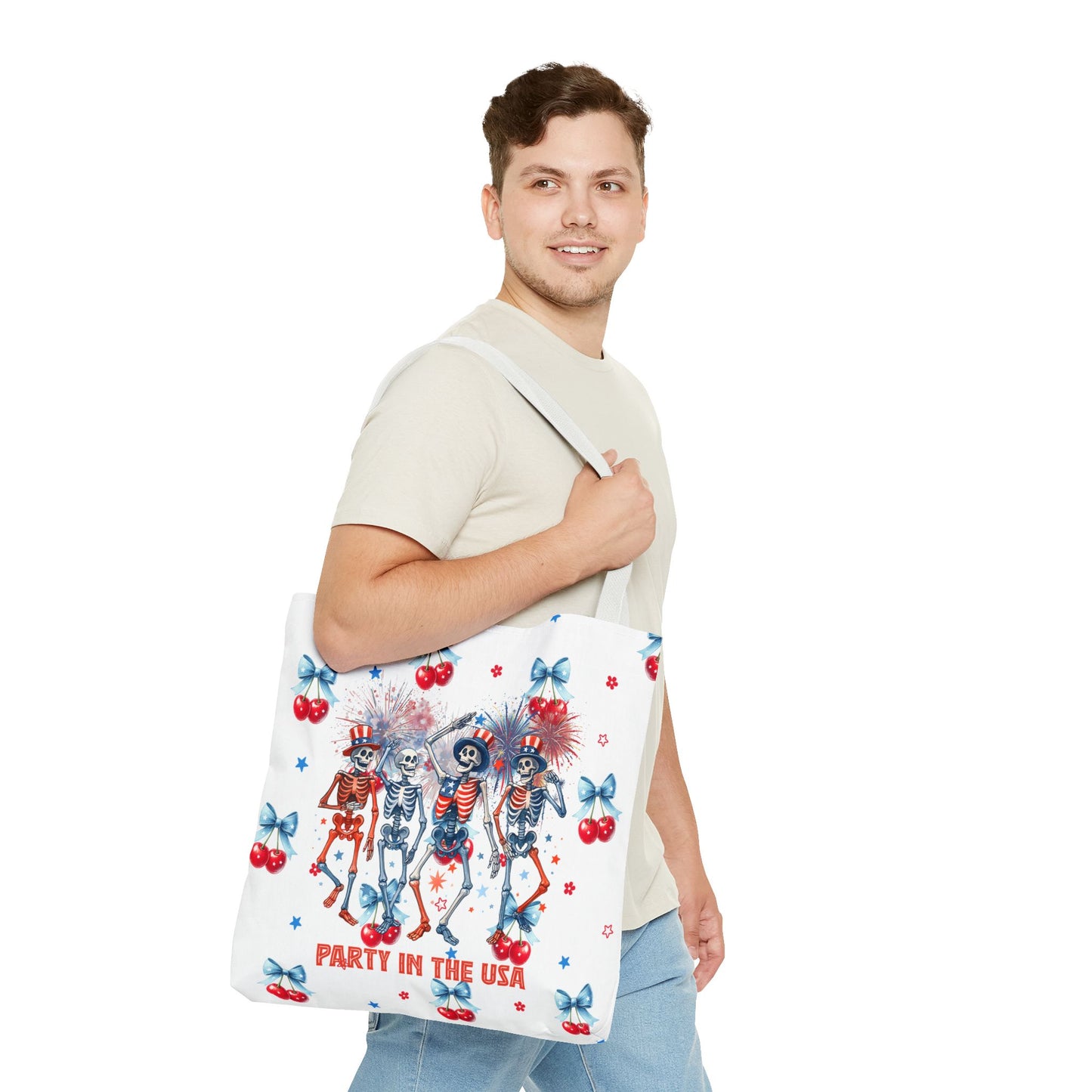 Patriotic Skeletons Tote Bag — "Party in the USA" 4th of July All-Over Print