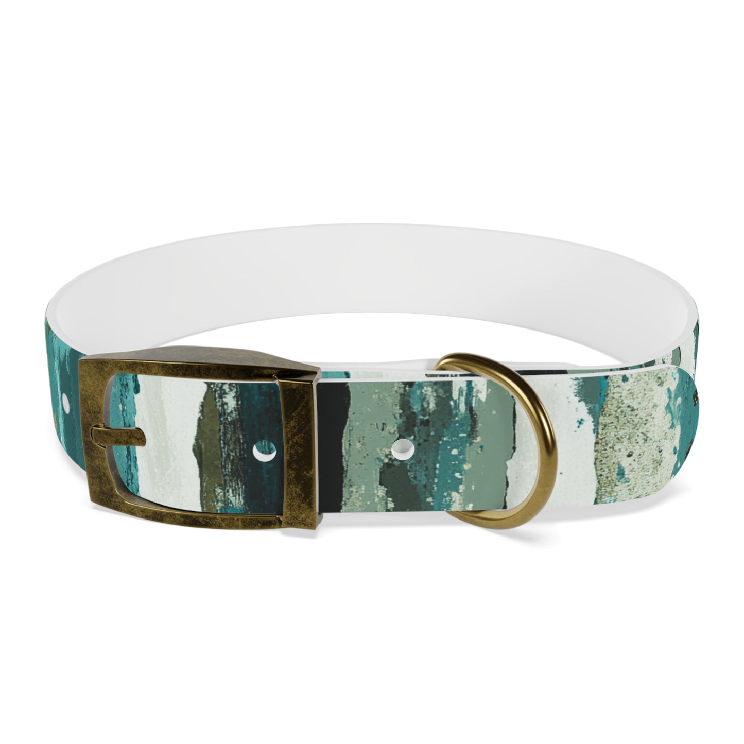 Teal Striped Abstract Dog Collar — Watercolor Brushstroke Pattern