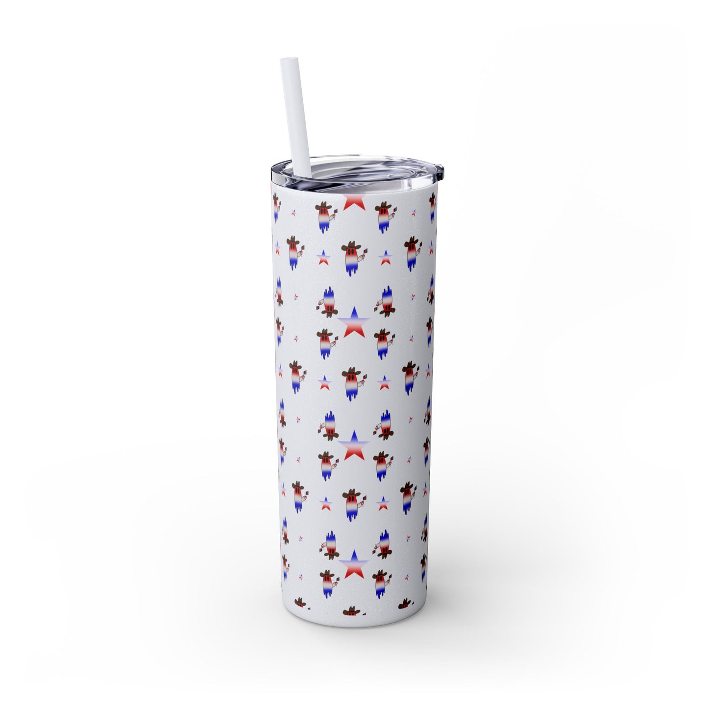 Patriotic Ghost Skinny Tumbler 20oz — Fourth of July Red White Blue Straw Cup