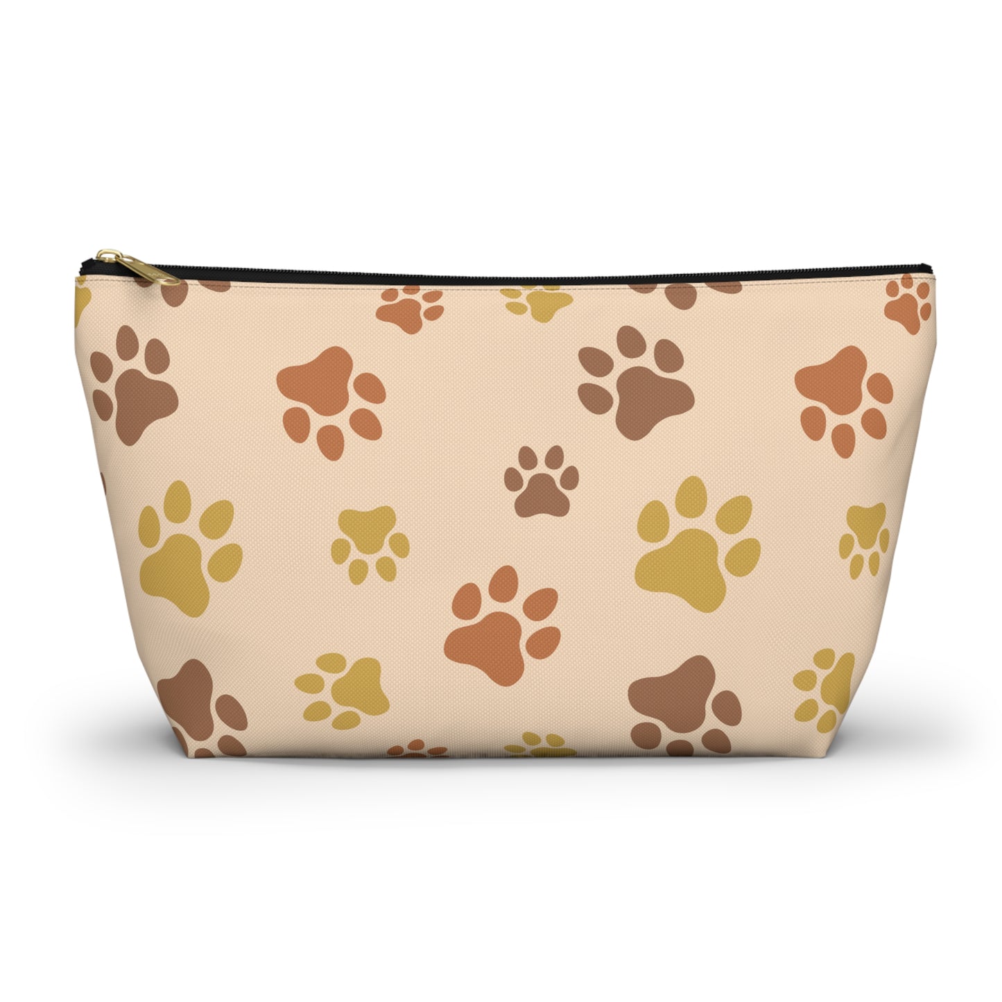 Paw Print Accessory Pouch — Beige T-Bottom Cosmetic Bag for Pet Lovers