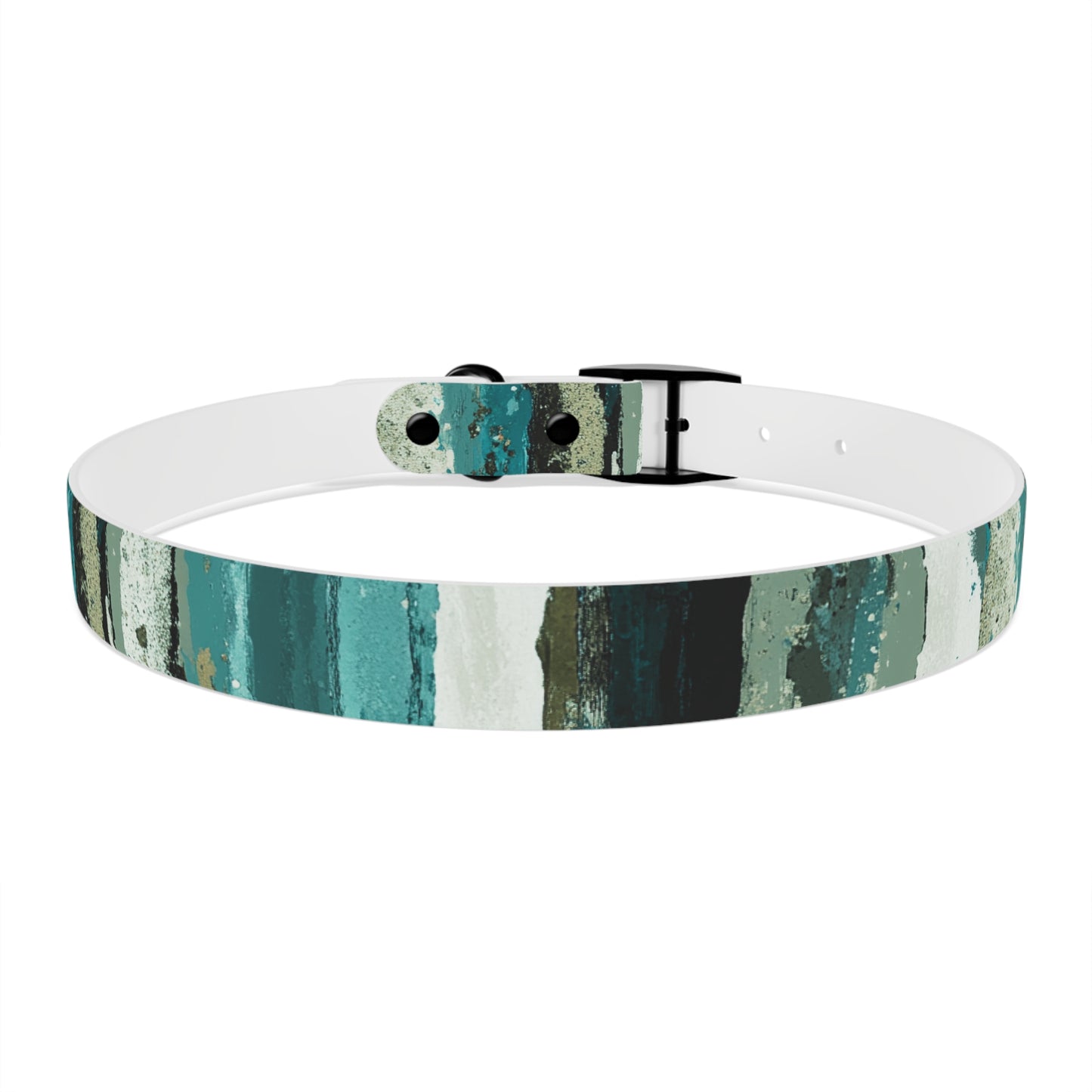 Teal Striped Abstract Dog Collar — Watercolor Brushstroke Pattern