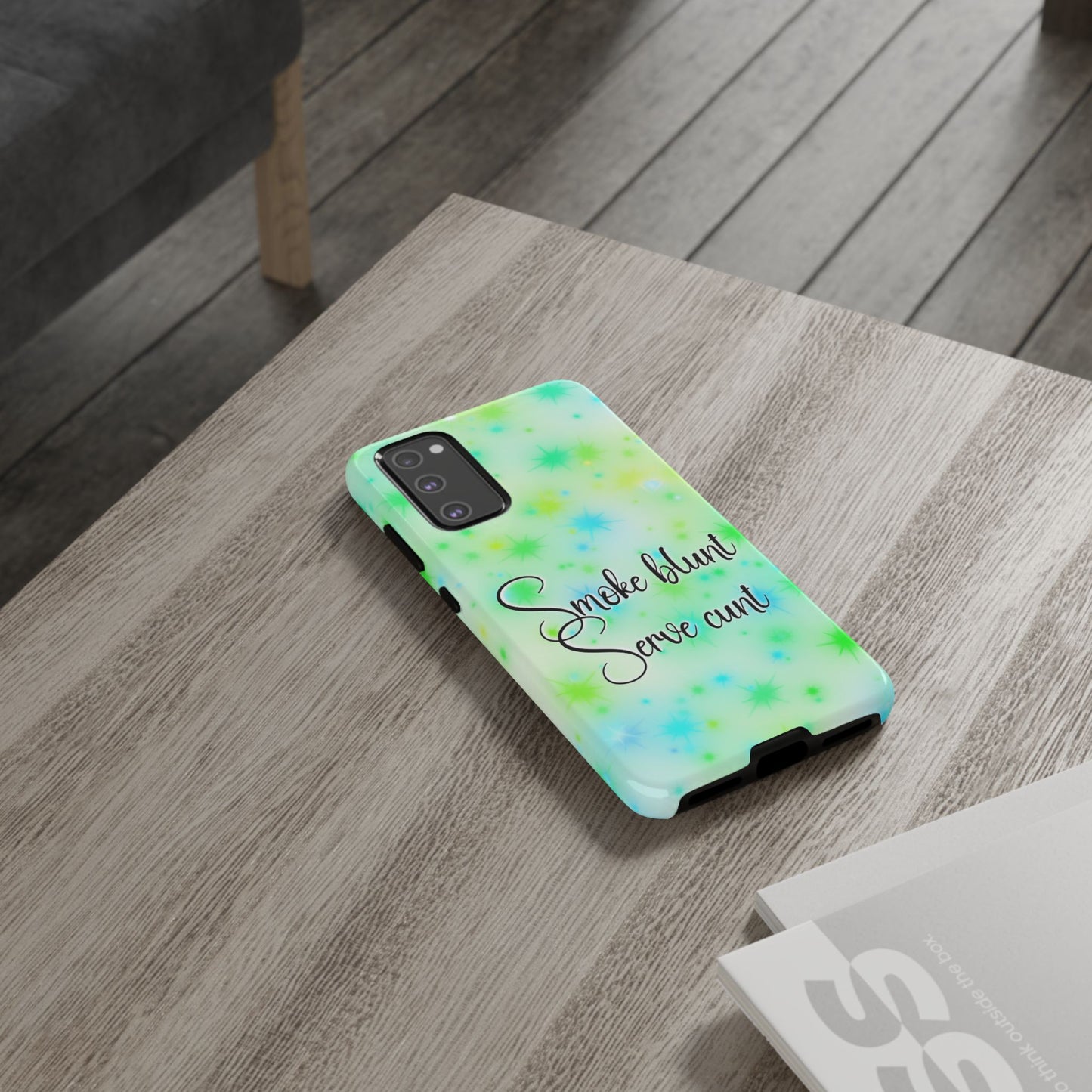 Phone Case — "Smoke blunt Serve cunt" Green Starburst Protective Case