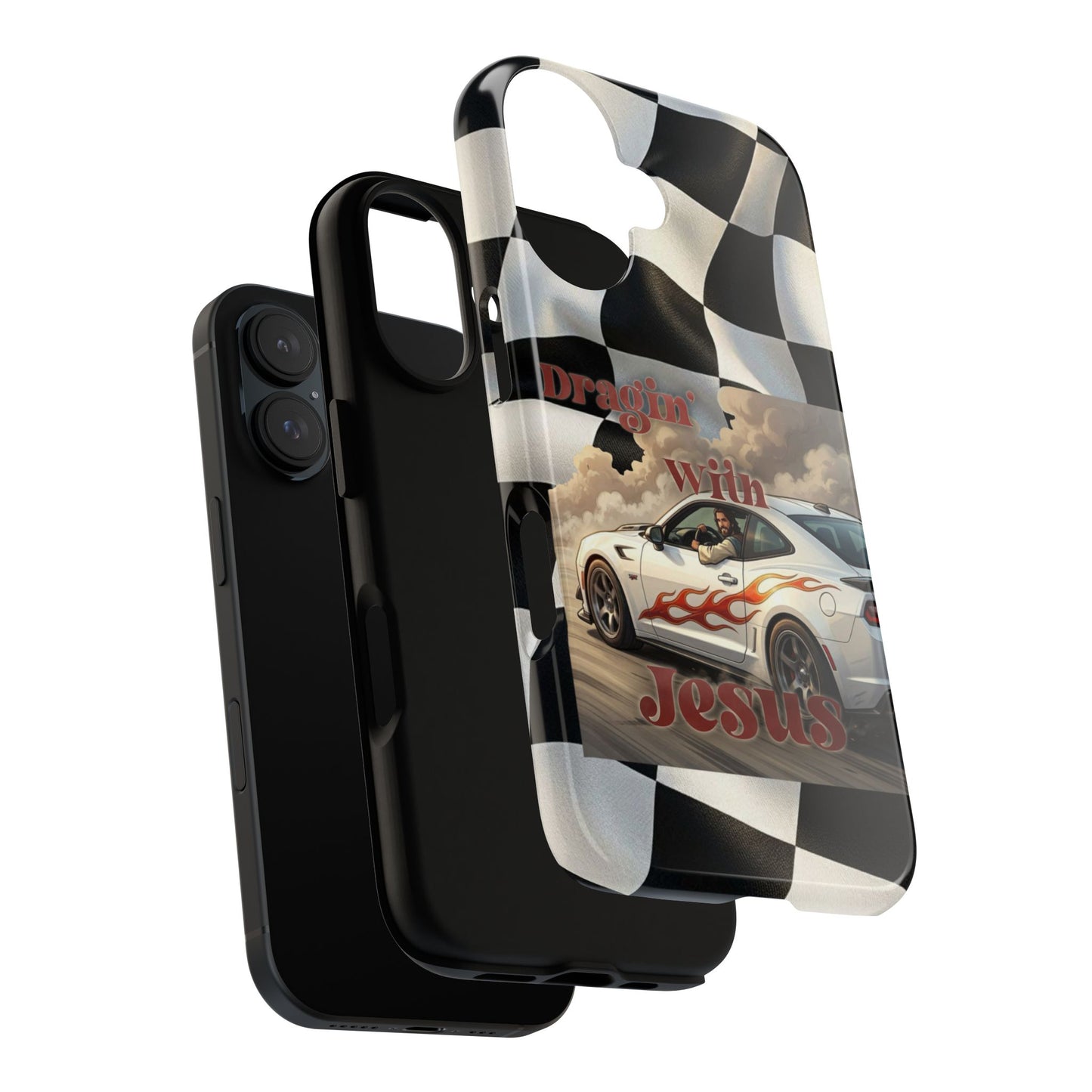 Phone Case — 'Dragin' With Jesus' Racing Checkered Design - iPhone