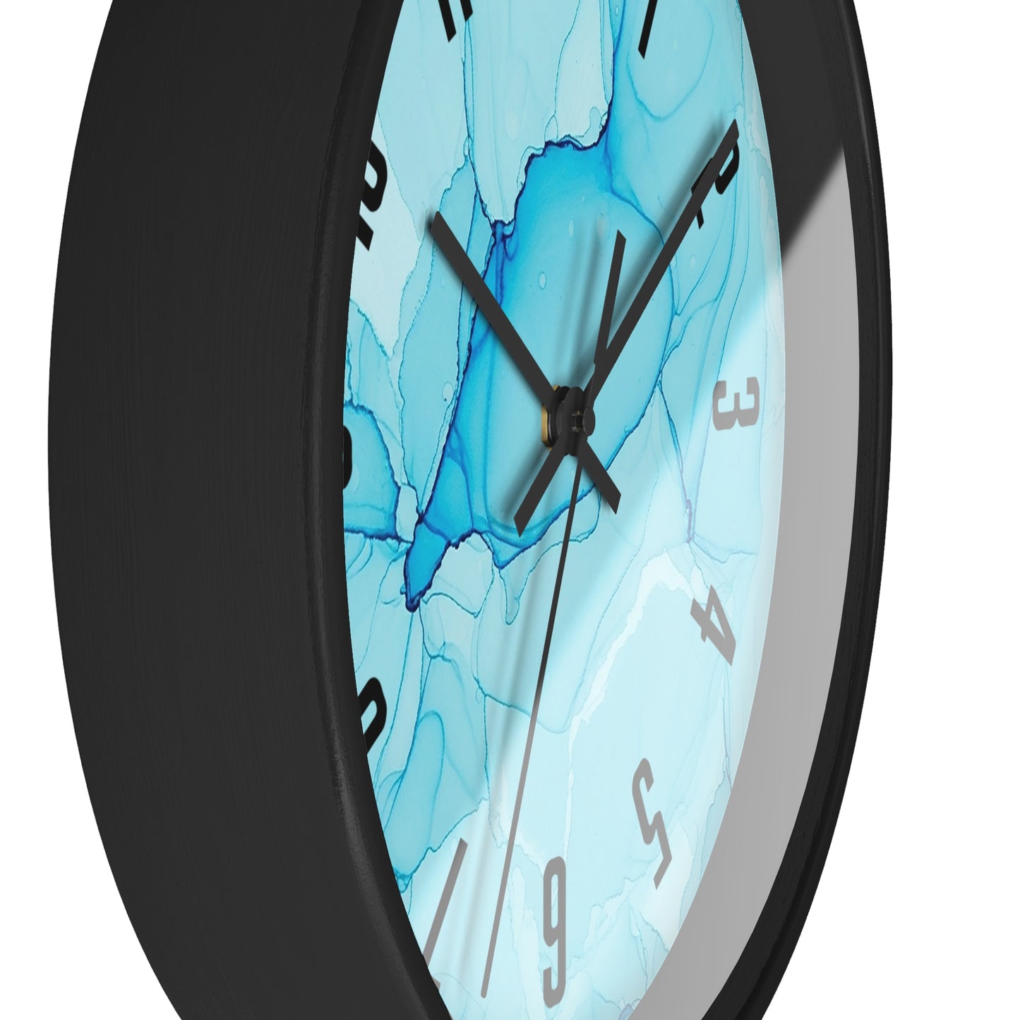 Blue Marble Wall Clock — Abstract Aqua Alcohol Ink Home Decor Clock