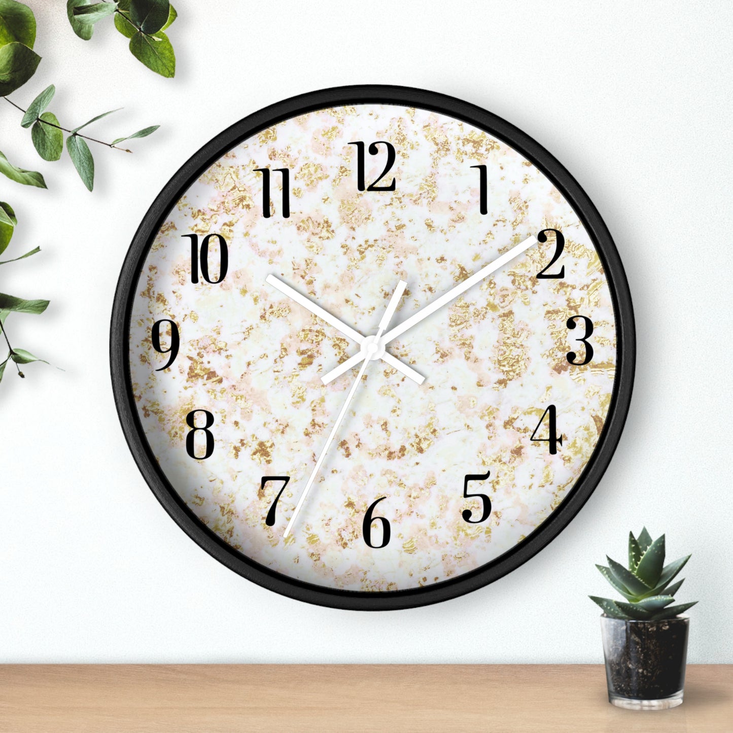 Marble Texture Wall Clock — Modern Gold & White Decorative Clock