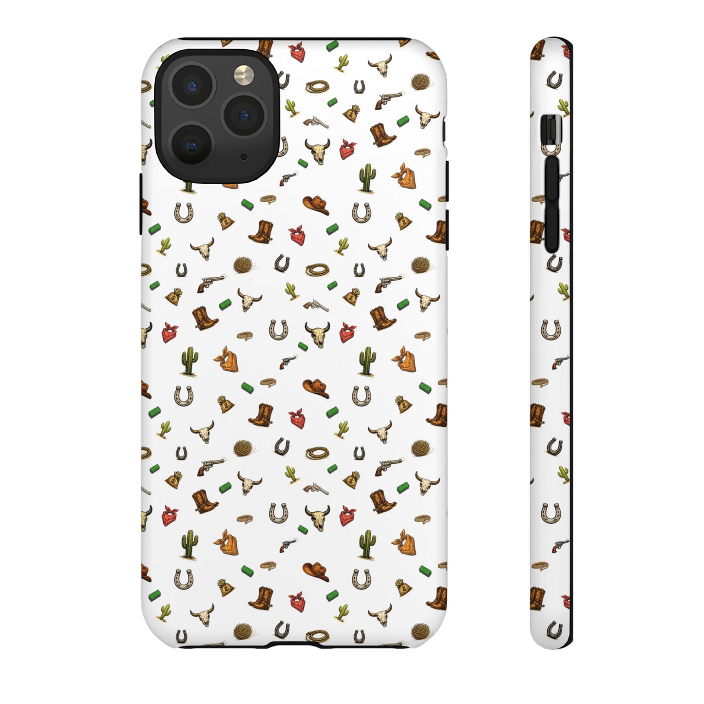 Western Cowboy Pattern Phone Case — Rodeo Hat, Horseshoe & Cactus Tough Case