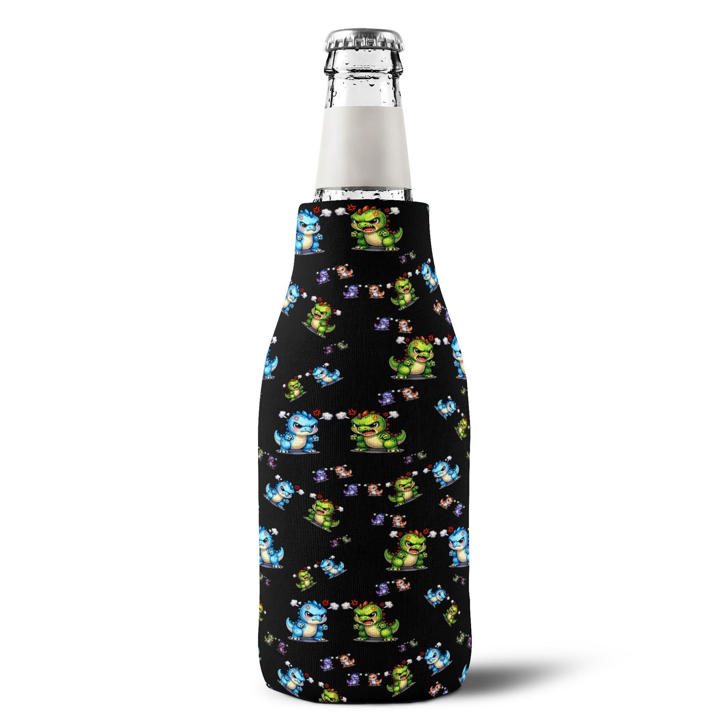 Bottle Cooler Sleeve — Cute Cartoon dinosaurs Zip-Up Insulated Koozie