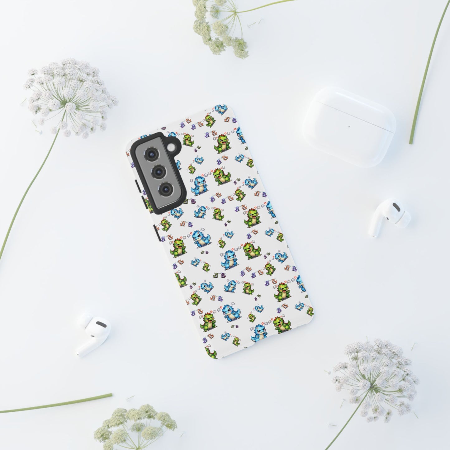Cute Dino Pattern Phone Case — Playful Cartoon Dinosaur Tough Phone Cover