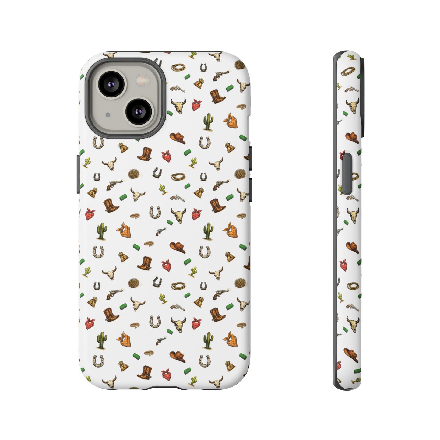 Western Cowboy Pattern Phone Case — Rodeo Hat, Horseshoe & Cactus Tough Case