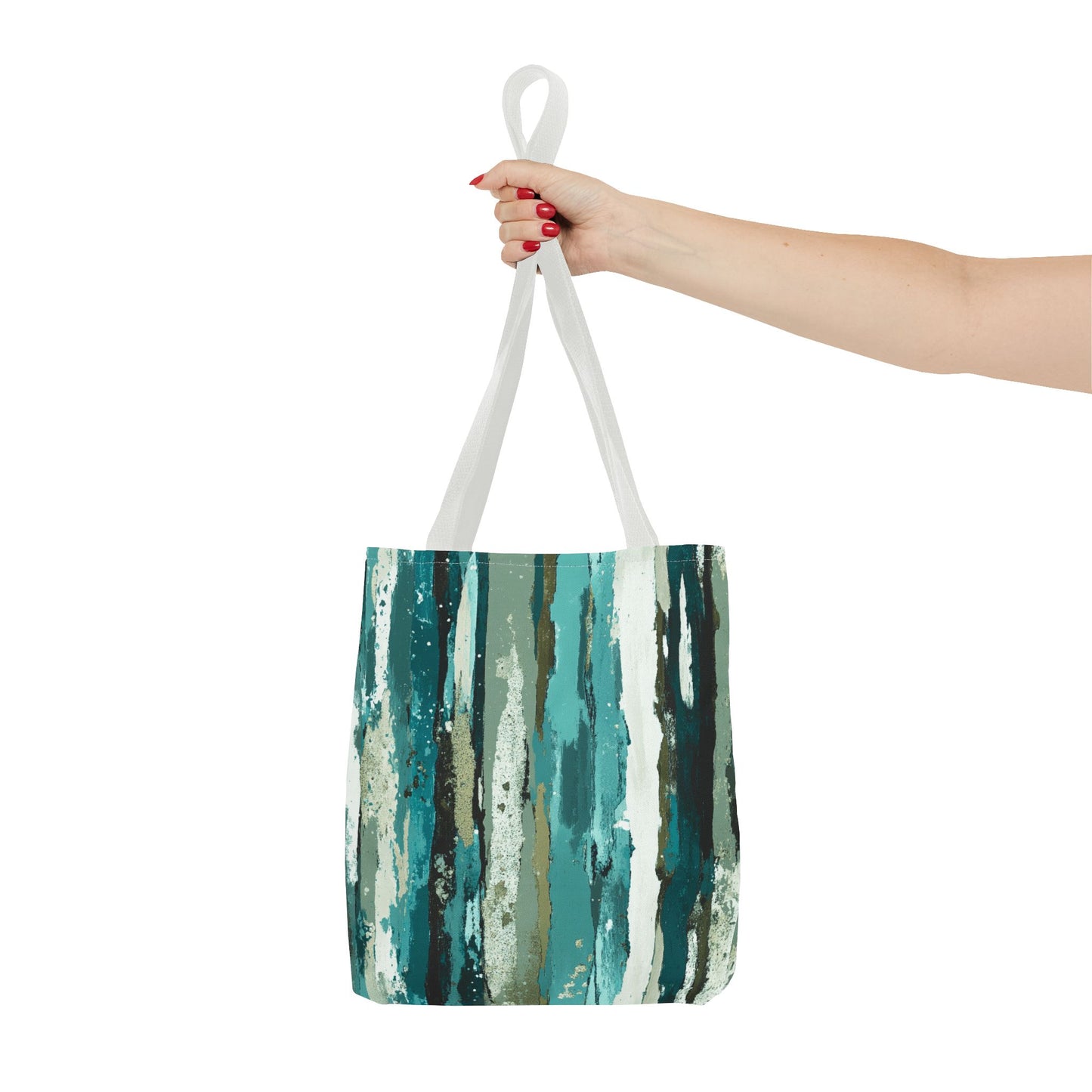 Abstract Teal Stripes Tote Bag — Vertical Brushstroke Pattern
