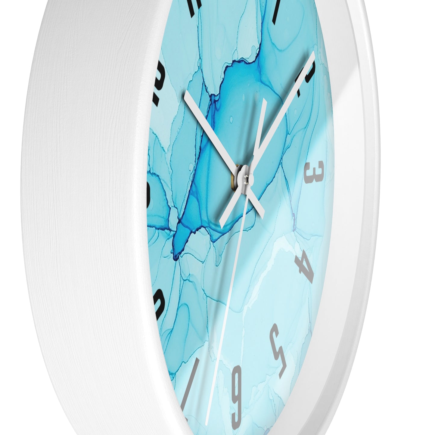Blue Marble Wall Clock — Abstract Aqua Alcohol Ink Home Decor Clock