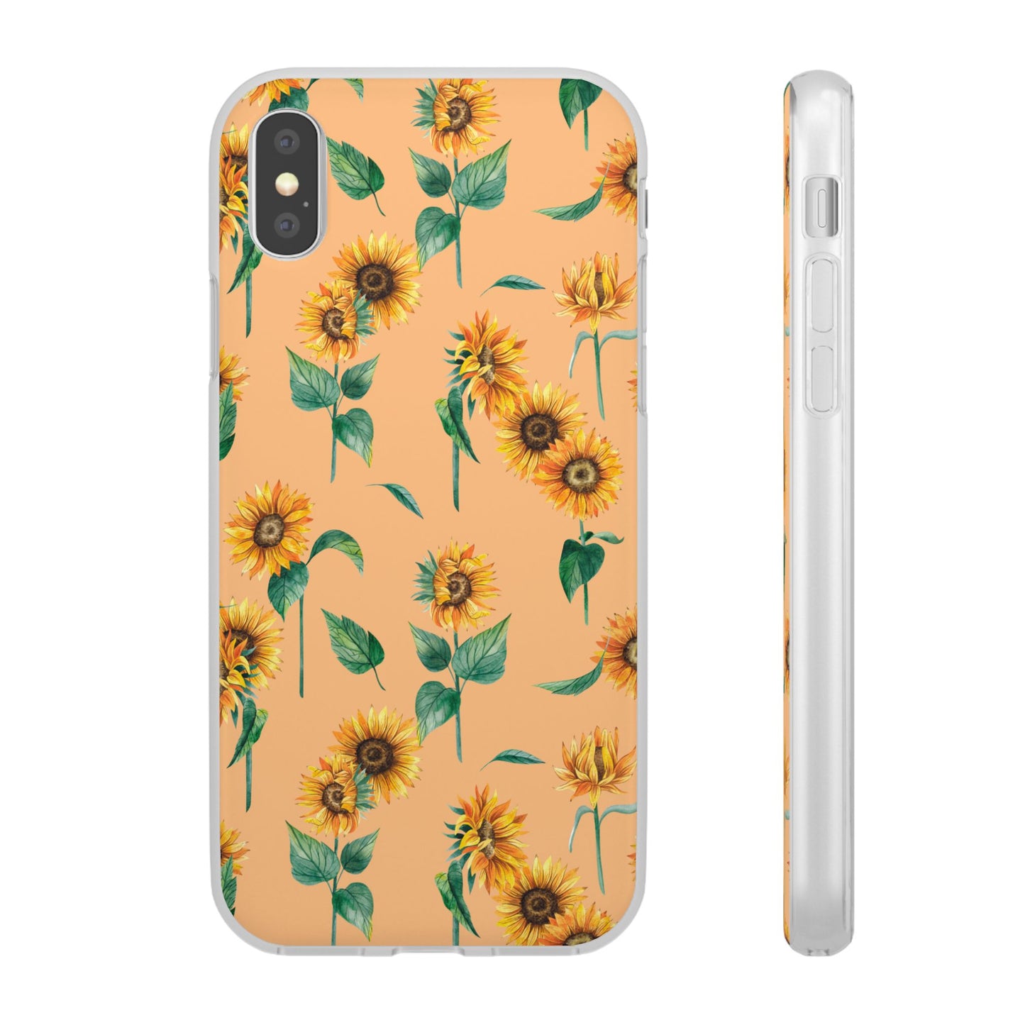 Sunflower Pattern Flexi Case — Floral Phone Case on Peach Background
