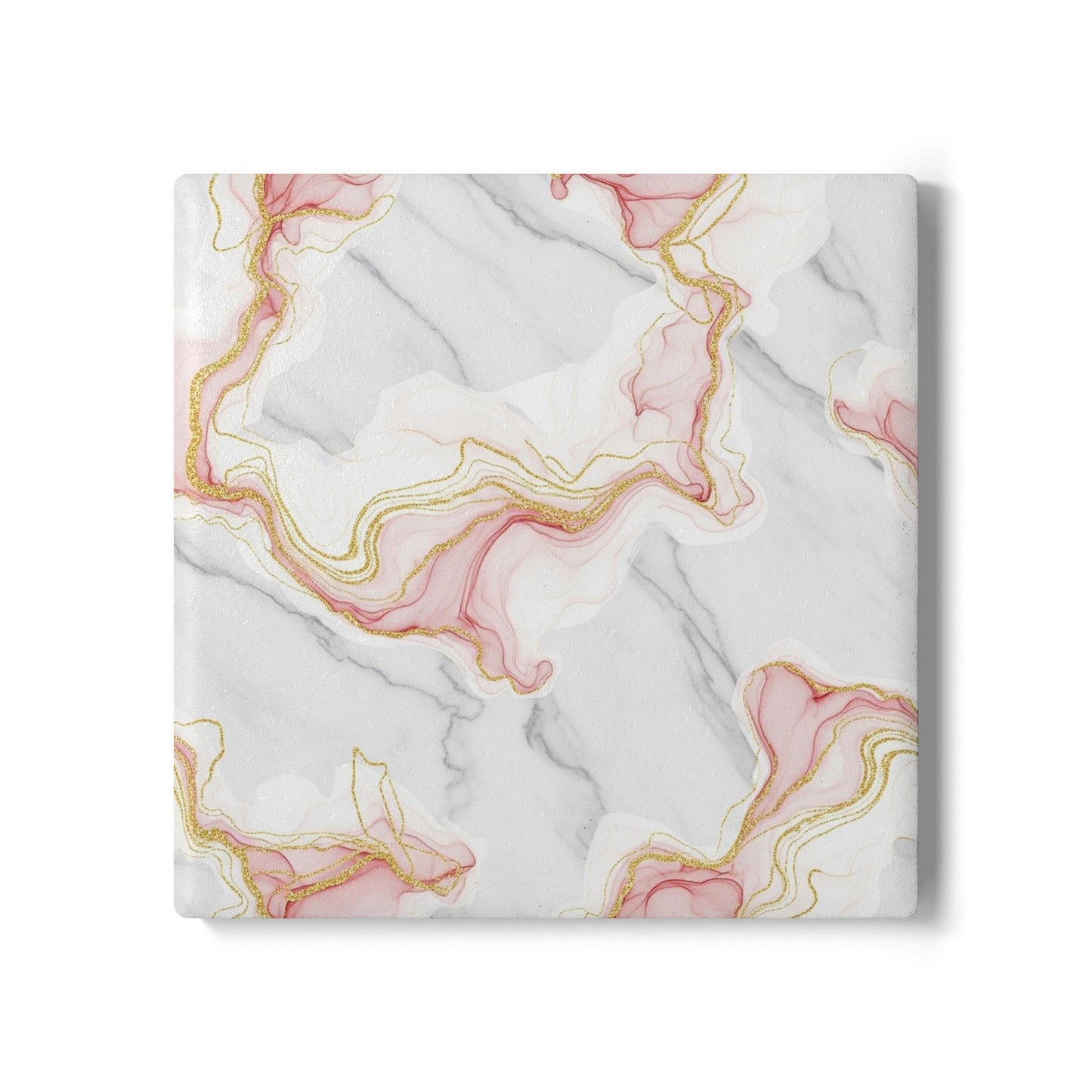 Marble Pink & Gold Swirl Ceramic Coaster — Elegant Drink Coaster for Home Décor