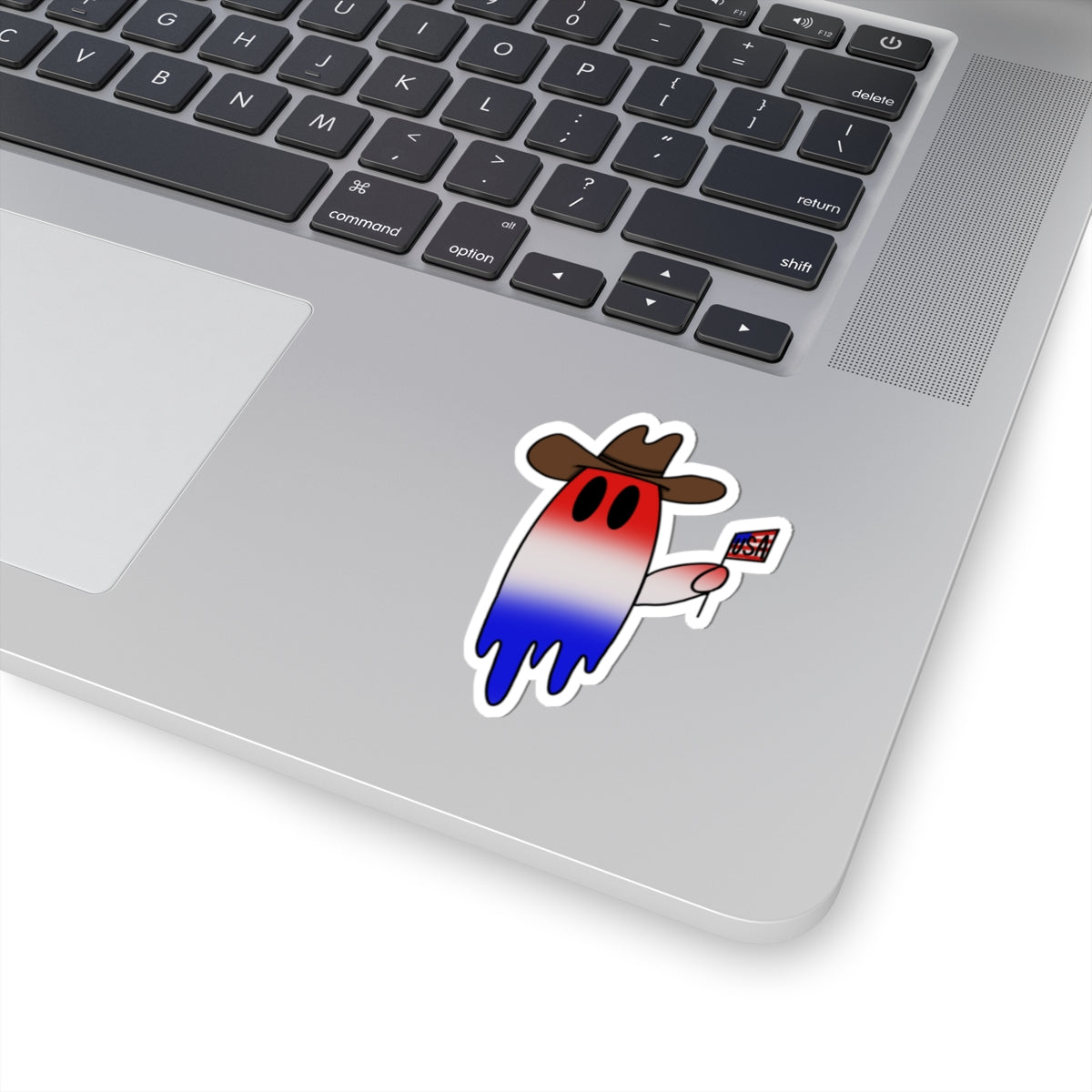 Patriotic Cowboy Ghost Sticker — Red White & Blue Flag Kiss-Cut Sticker