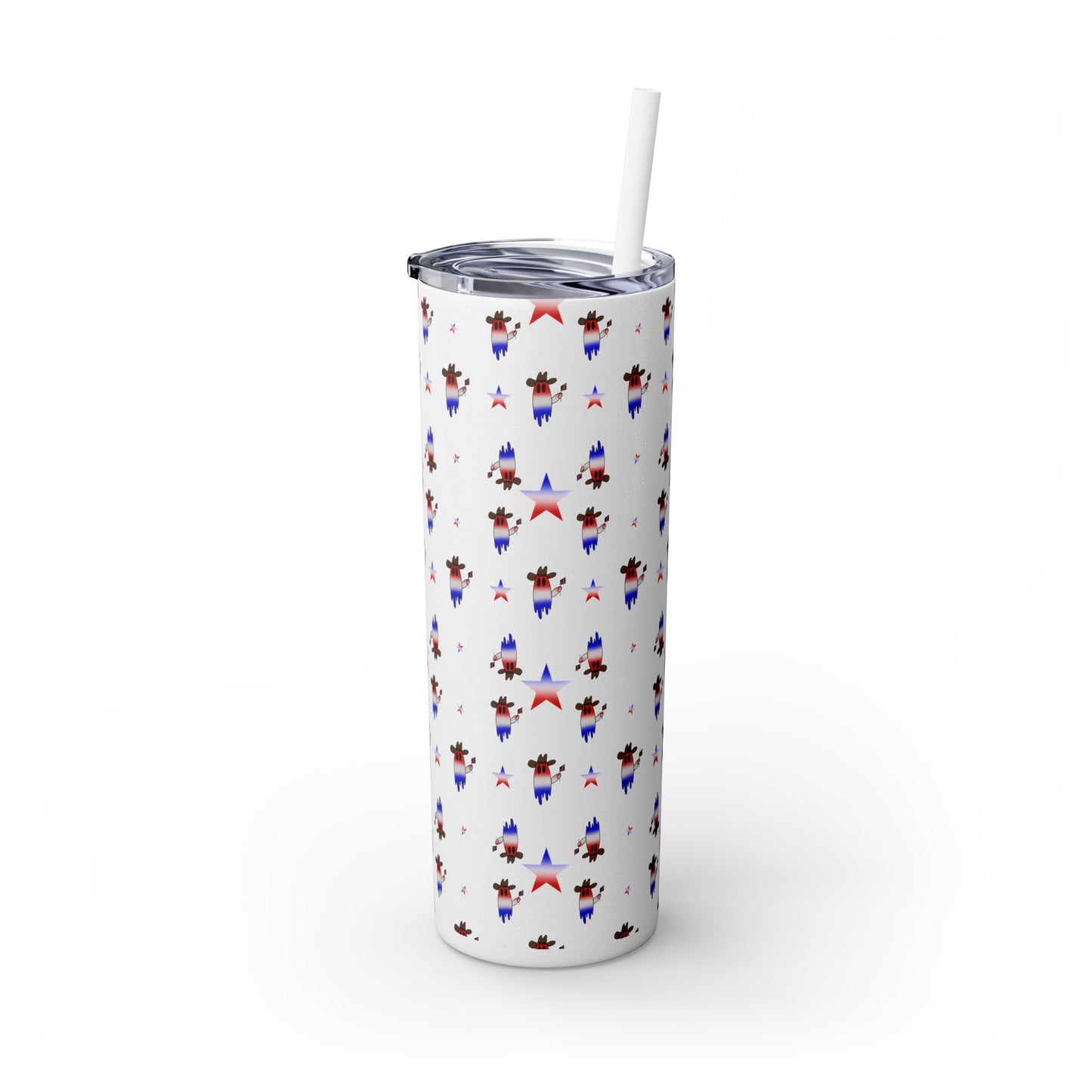 Patriotic Ghost Skinny Tumbler 20oz — Fourth of July Red White Blue Straw Cup