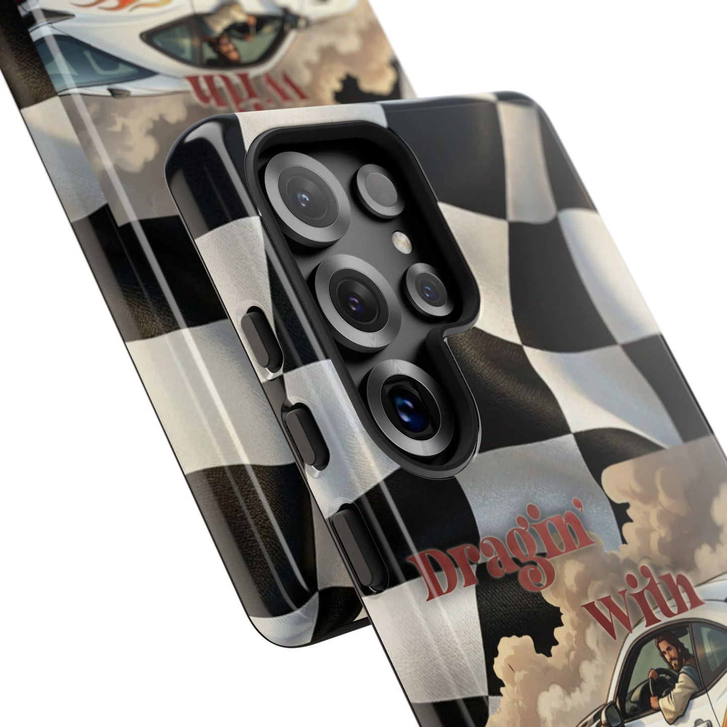 Phone Case — "Dragin' With Jesus" Racing Checkered flag - Samsung / Google phones