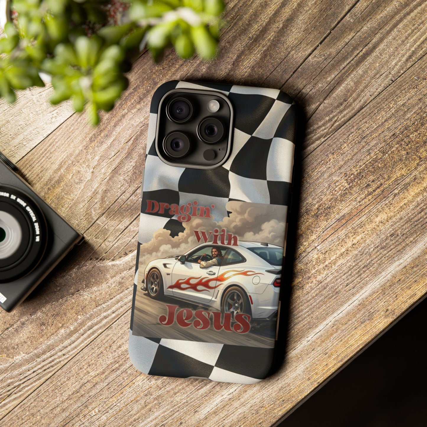 Phone Case — 'Dragin' With Jesus' Racing Checkered Design - iPhone