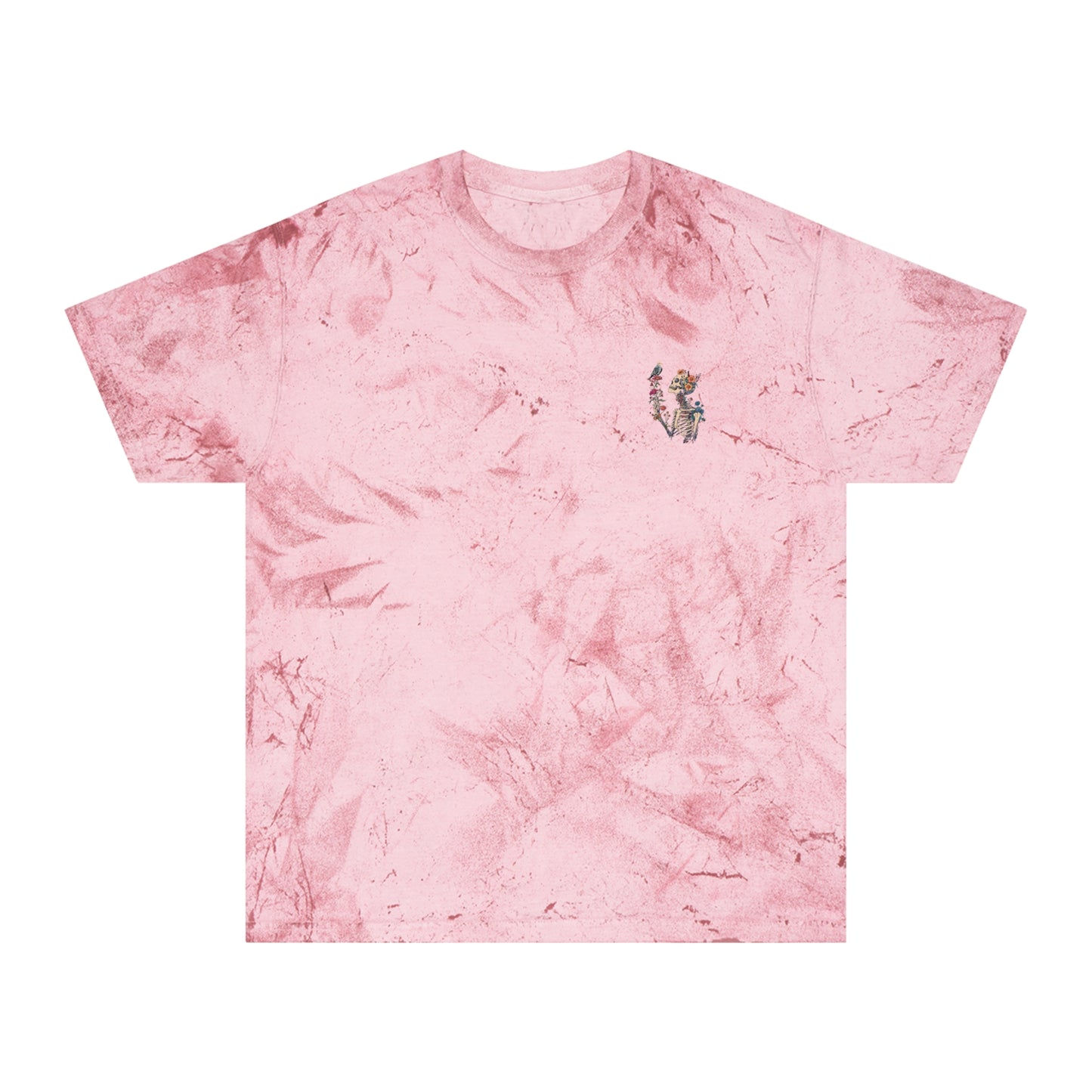 Floral Skeleton Graphic T-Shirt – Color Blast Skull & Bird Design