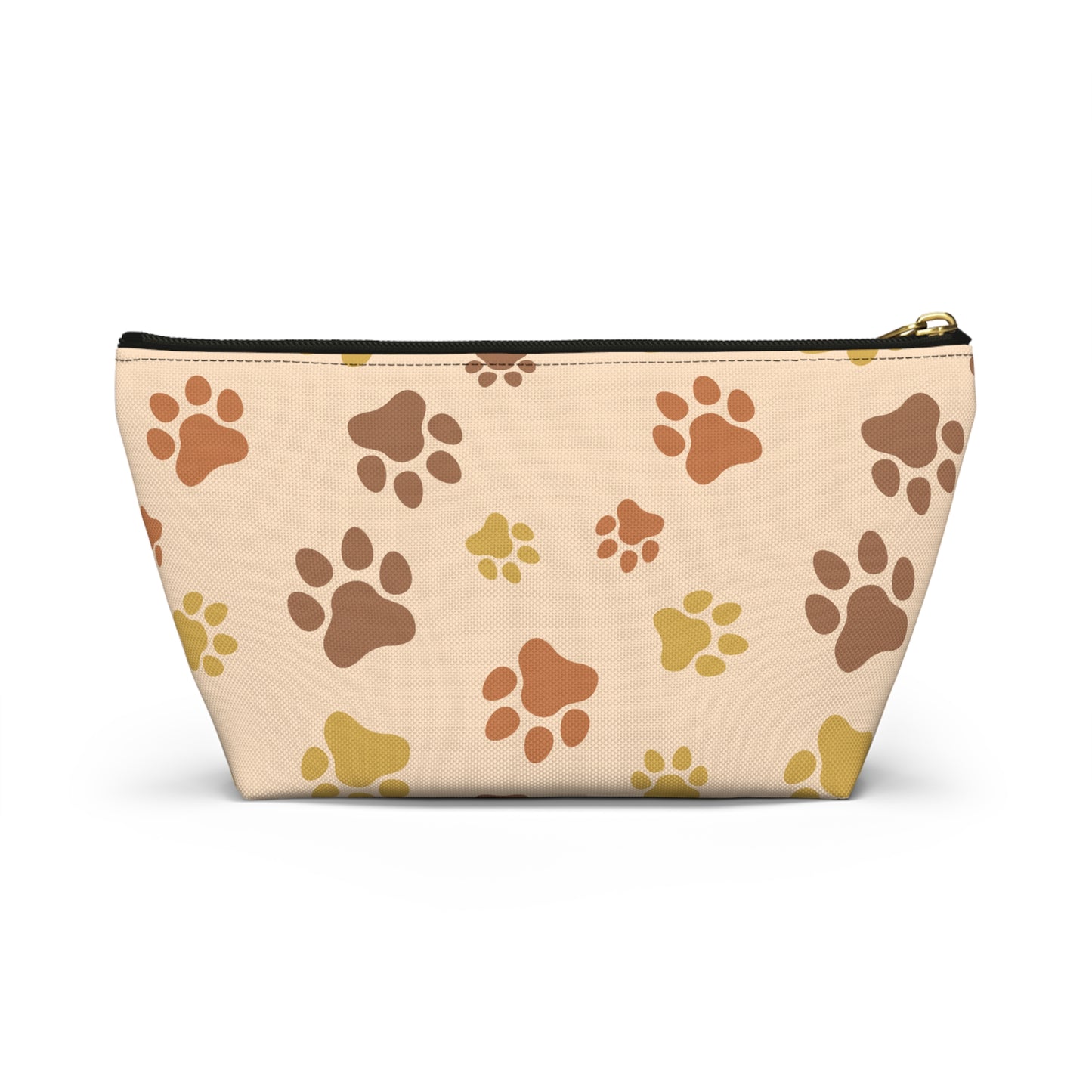 Paw Print Accessory Pouch — Beige T-Bottom Cosmetic Bag for Pet Lovers