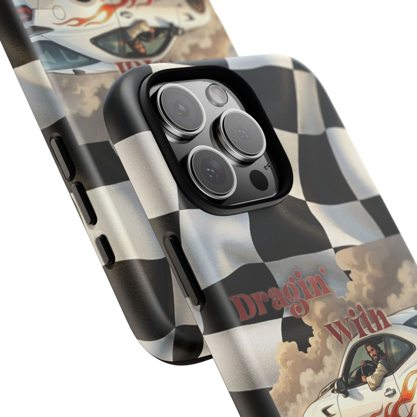 Phone Case — 'Dragin' With Jesus' Racing Checkered Design - iPhone