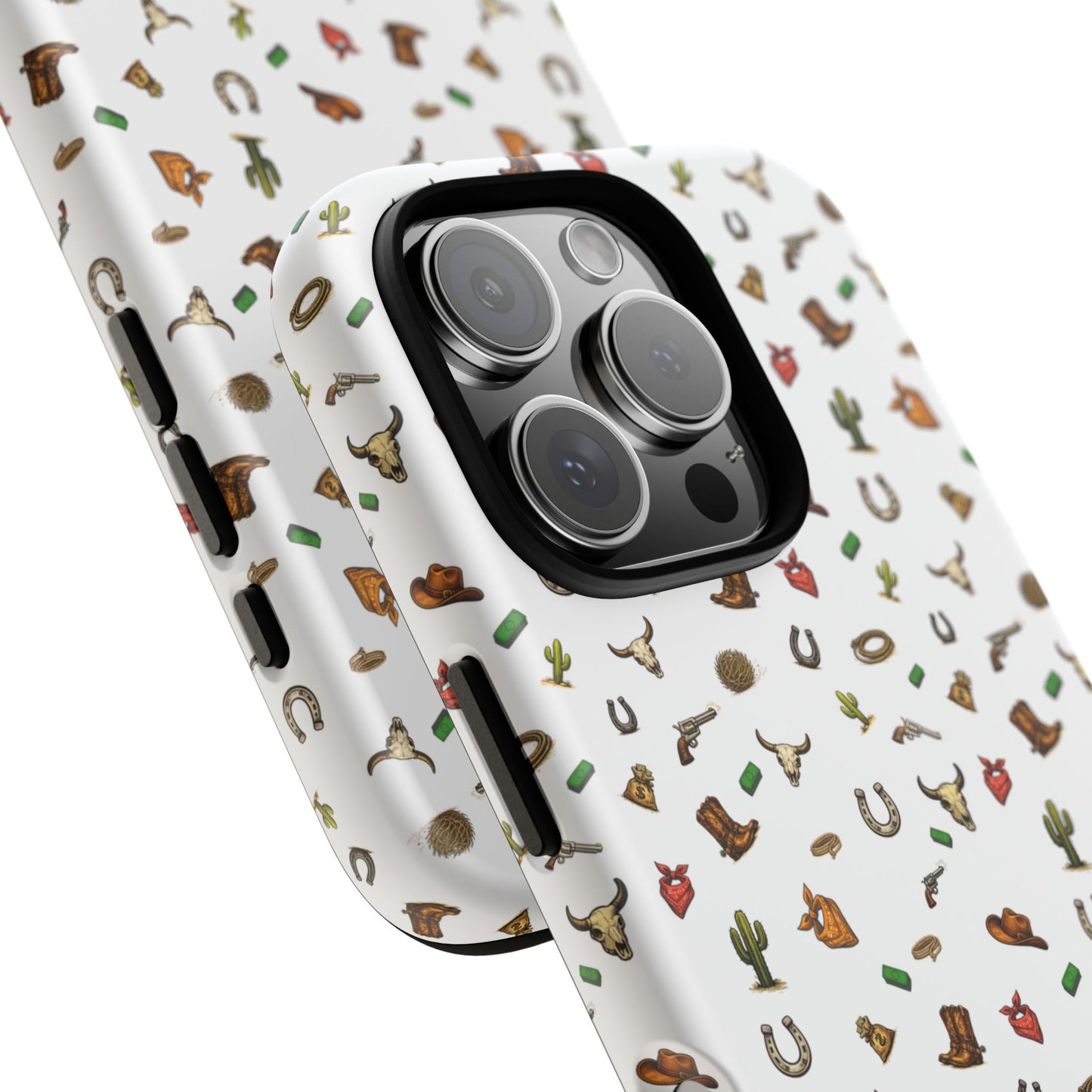 Western Cowboy Pattern Phone Case — Rodeo Hat, Horseshoe & Cactus Tough Case