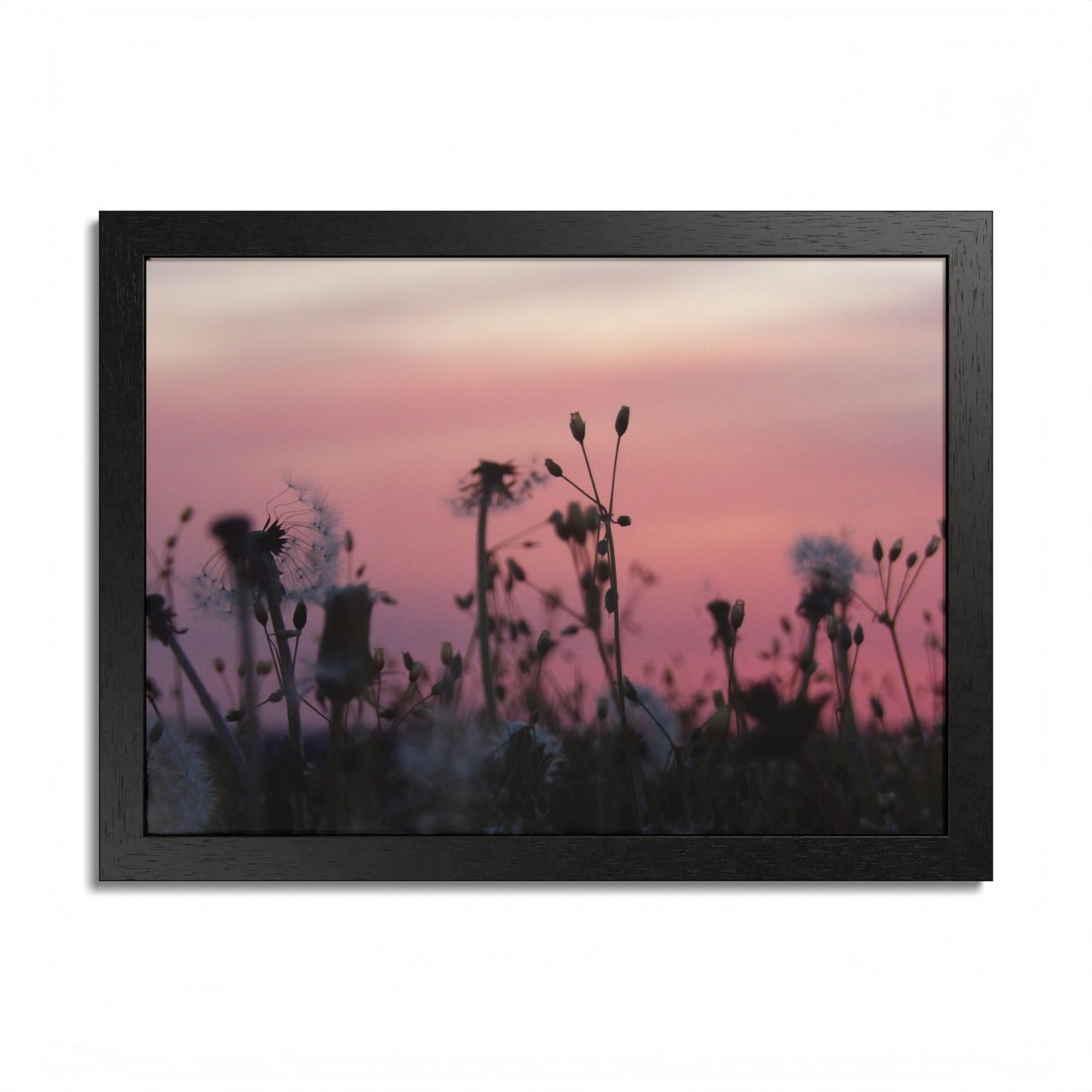 Sunset Meadow Framed Poster — Pink Sky Wildflower Wall Art