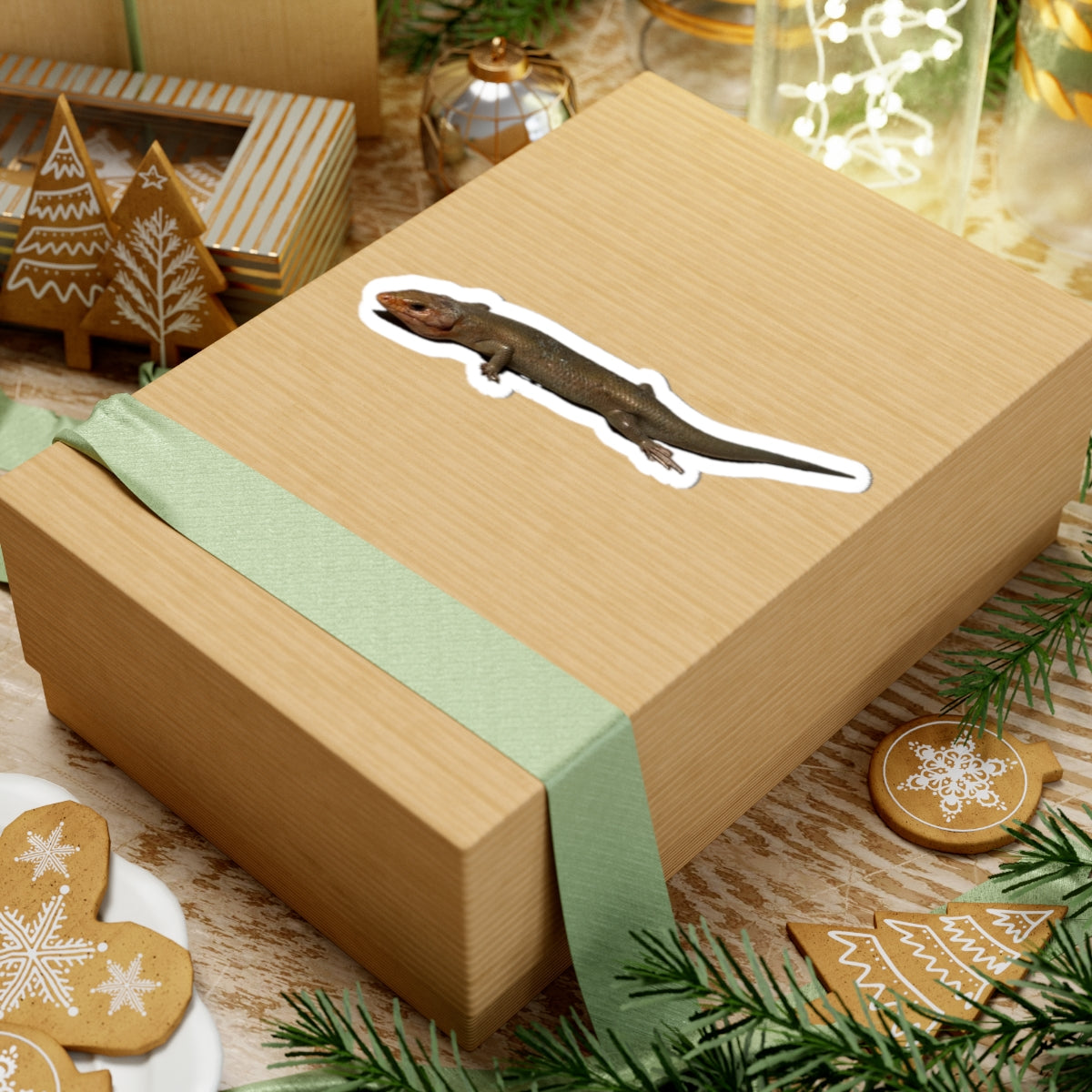 Brown Skink Lizard Kiss-Cut Sticker — Realistic Reptile Laptop Decal