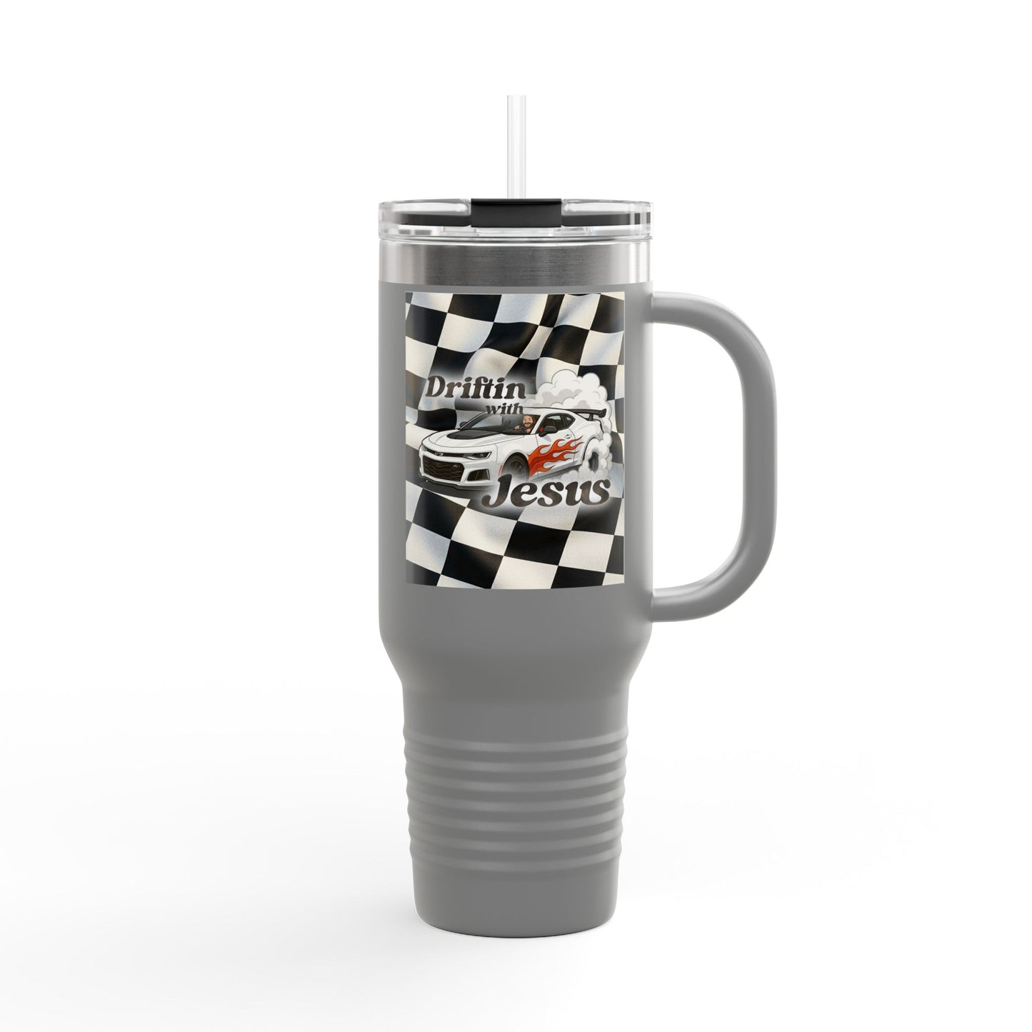 40oz Insulated Travel Mug — Racing Checkered Flag Design