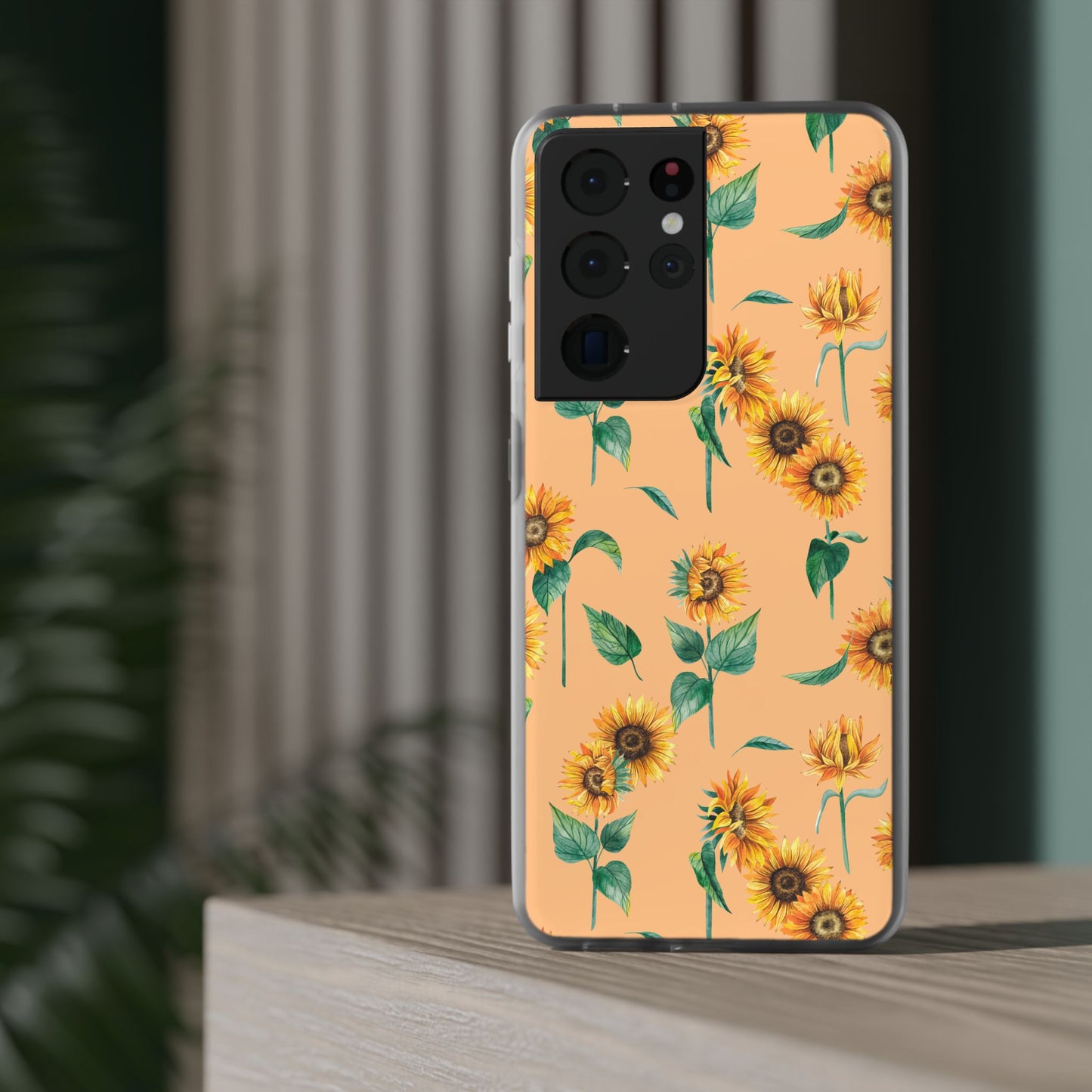 Sunflower Pattern Phone Case — Floral Peach Slim Flexi Case