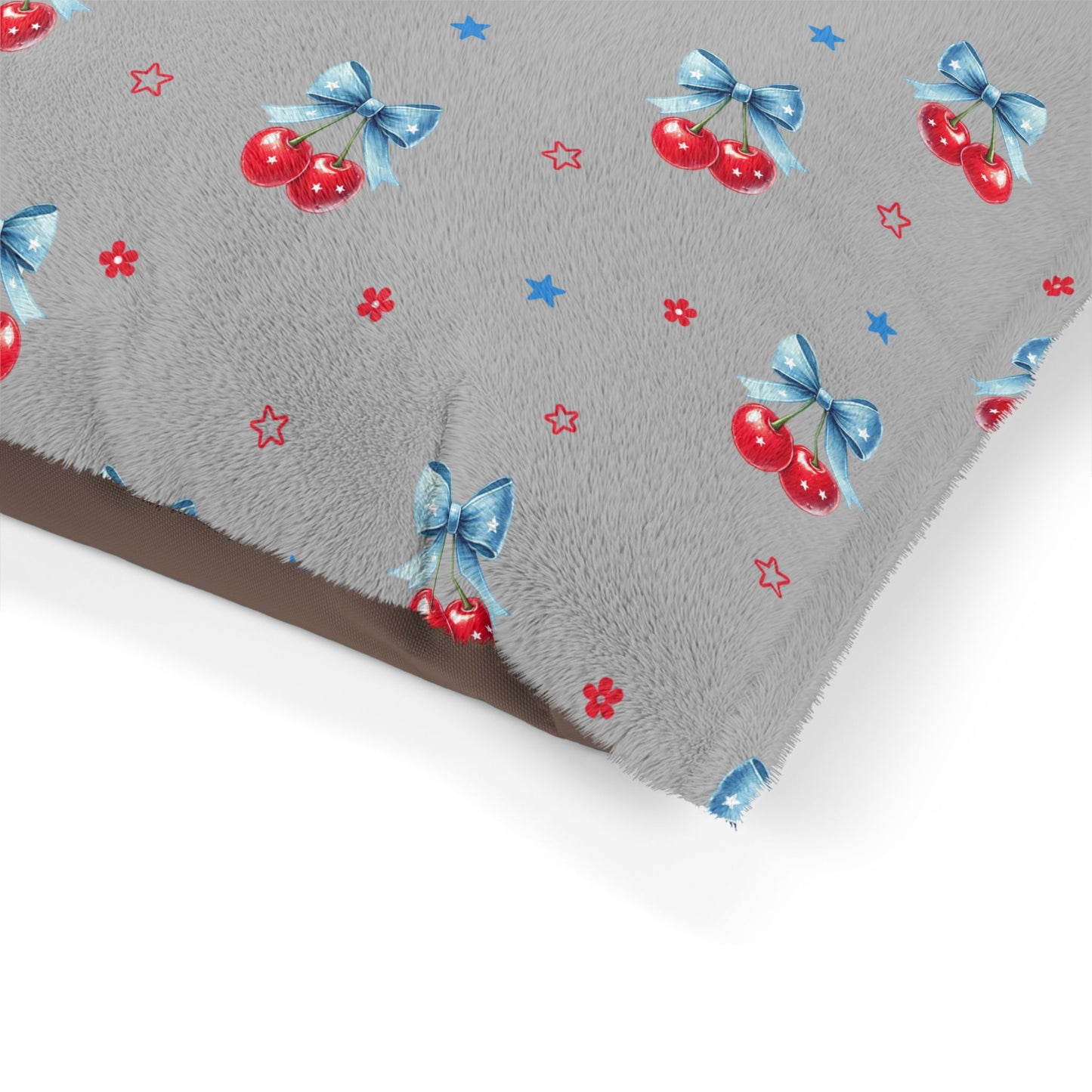Cherry Bow Pet Bed — Soft Plush Dog & Cat Cushion