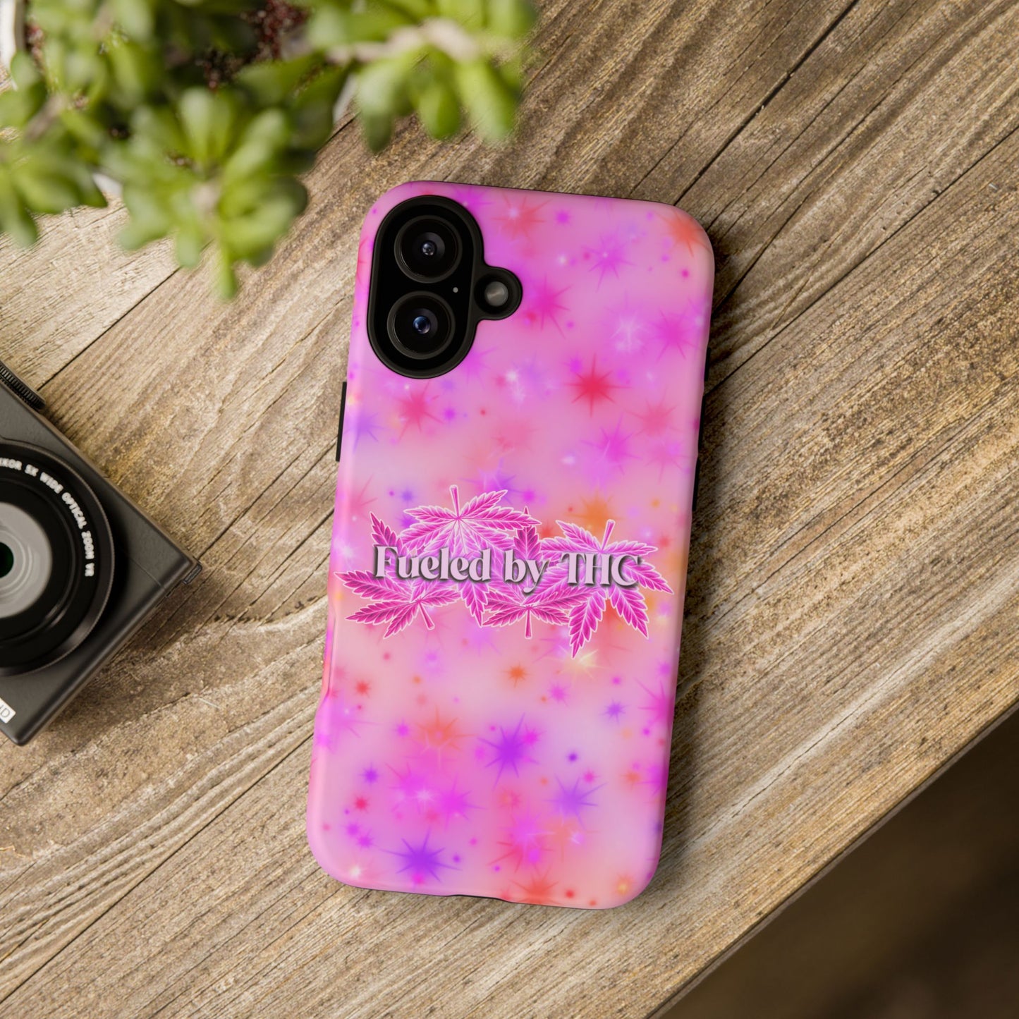 Fueled by THC Phone Case — Pink Cannabis Leaf Protective Case