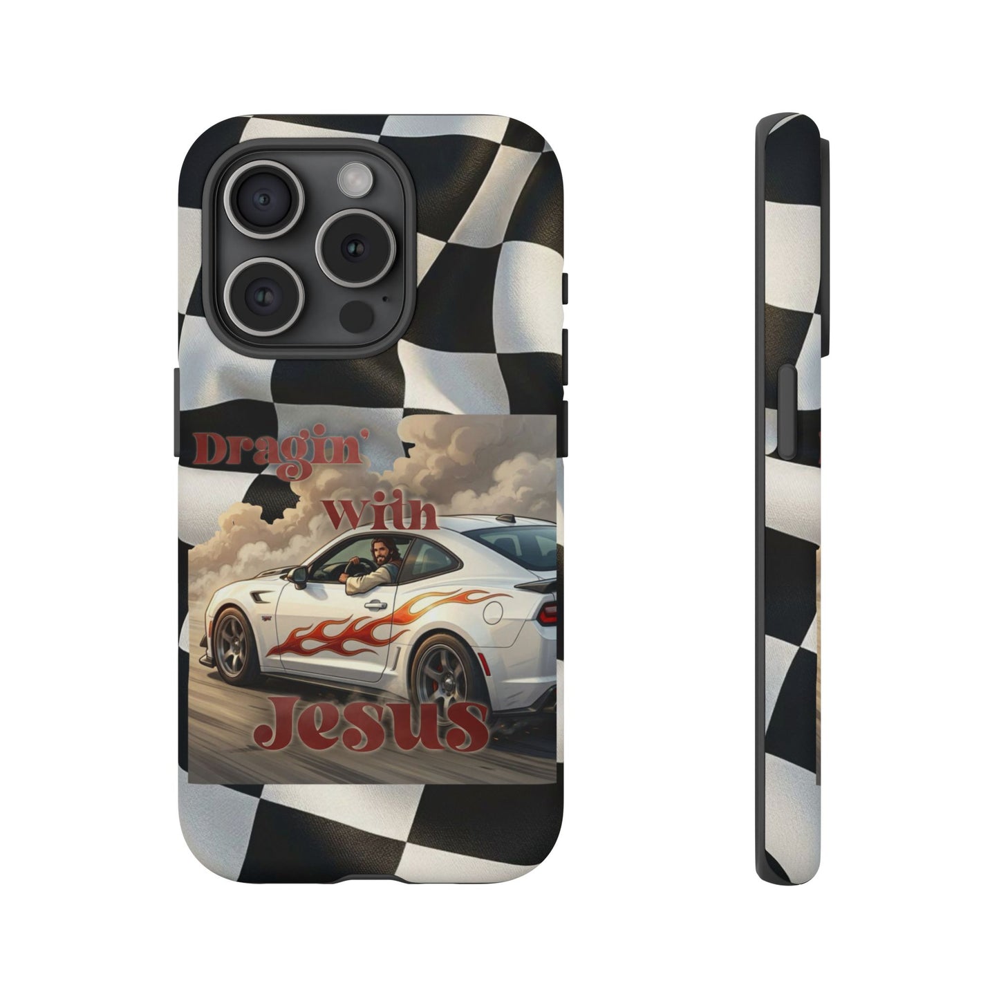 Phone Case — 'Dragin' With Jesus' Racing Checkered Design - iPhone