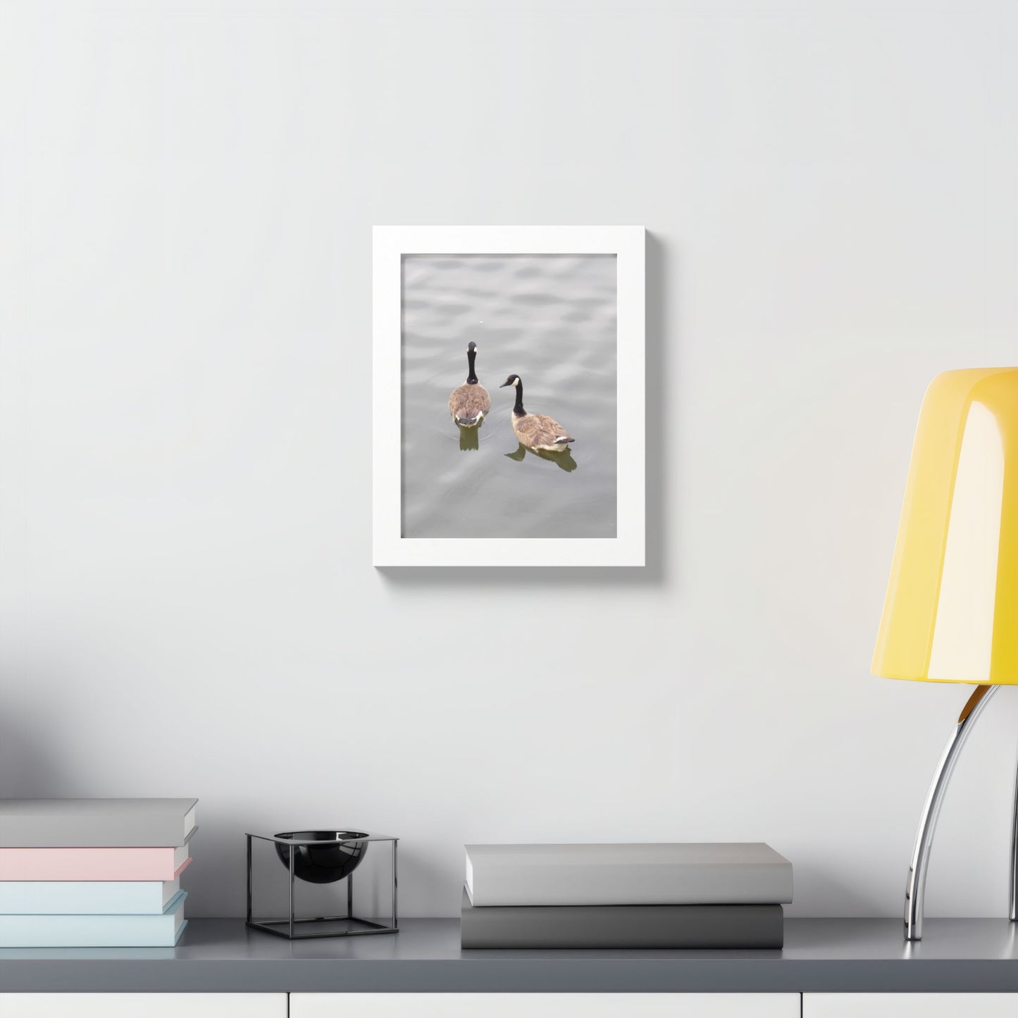 Canada Geese Wall Art Framed Photo Print — Serene Lake Nature Poster