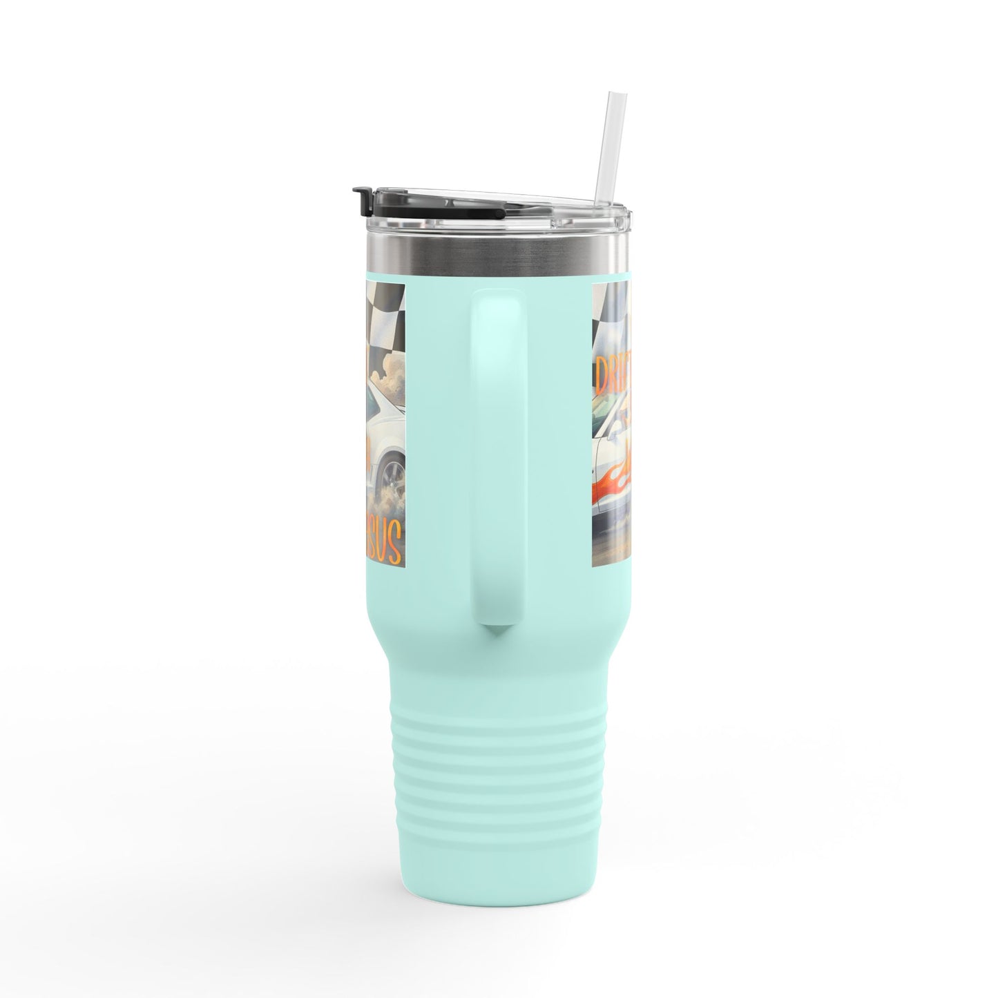 40oz Insulated Travel Mug — Vintage Race Car on Checkered Flag